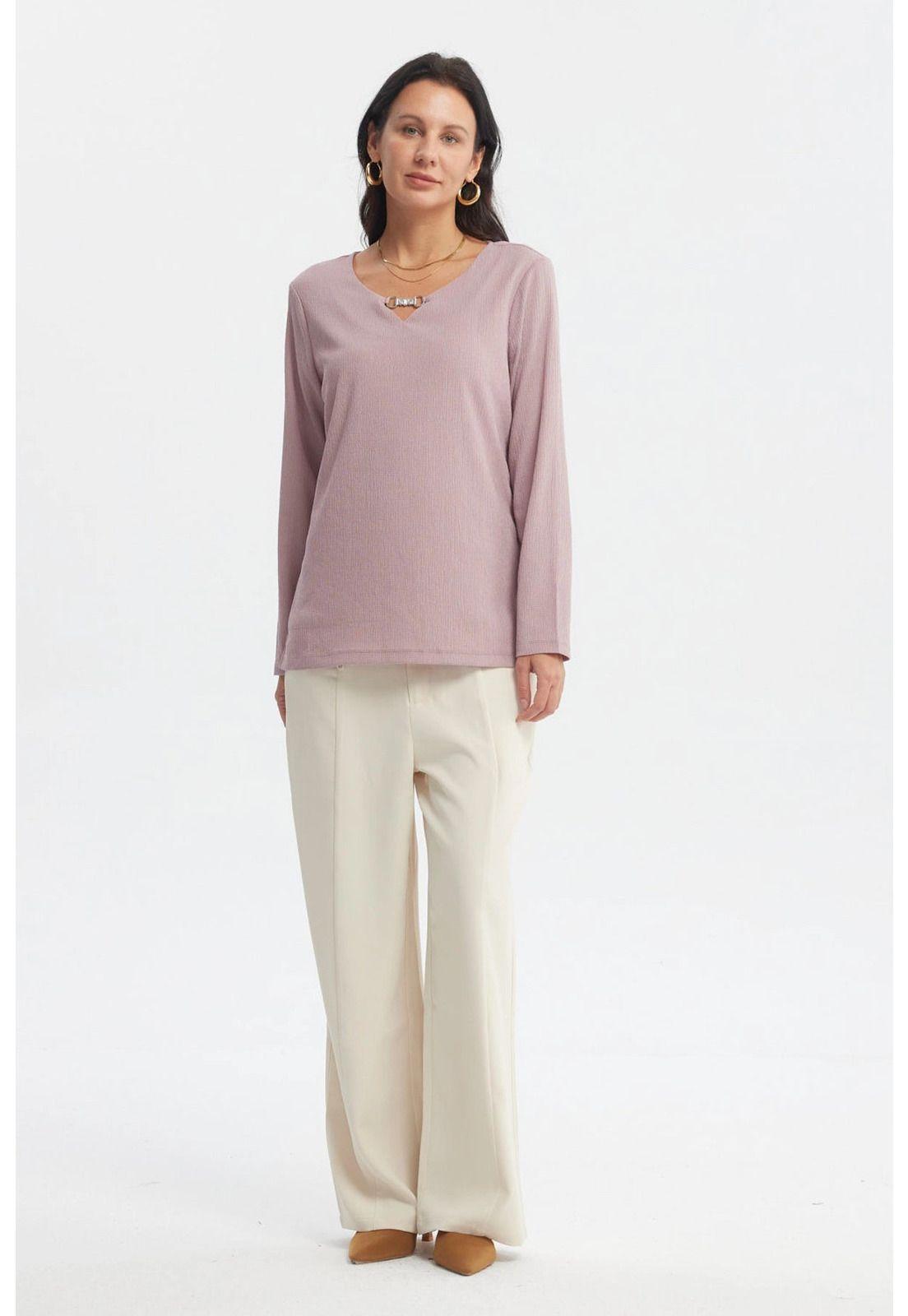 Polera Mujer Detalle Cuello Malva-3