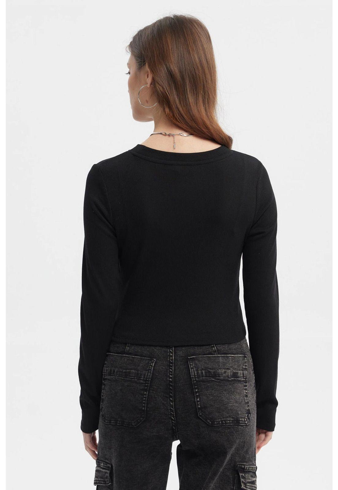 Polera Mujer Recogido Costado Negro - Vll-2