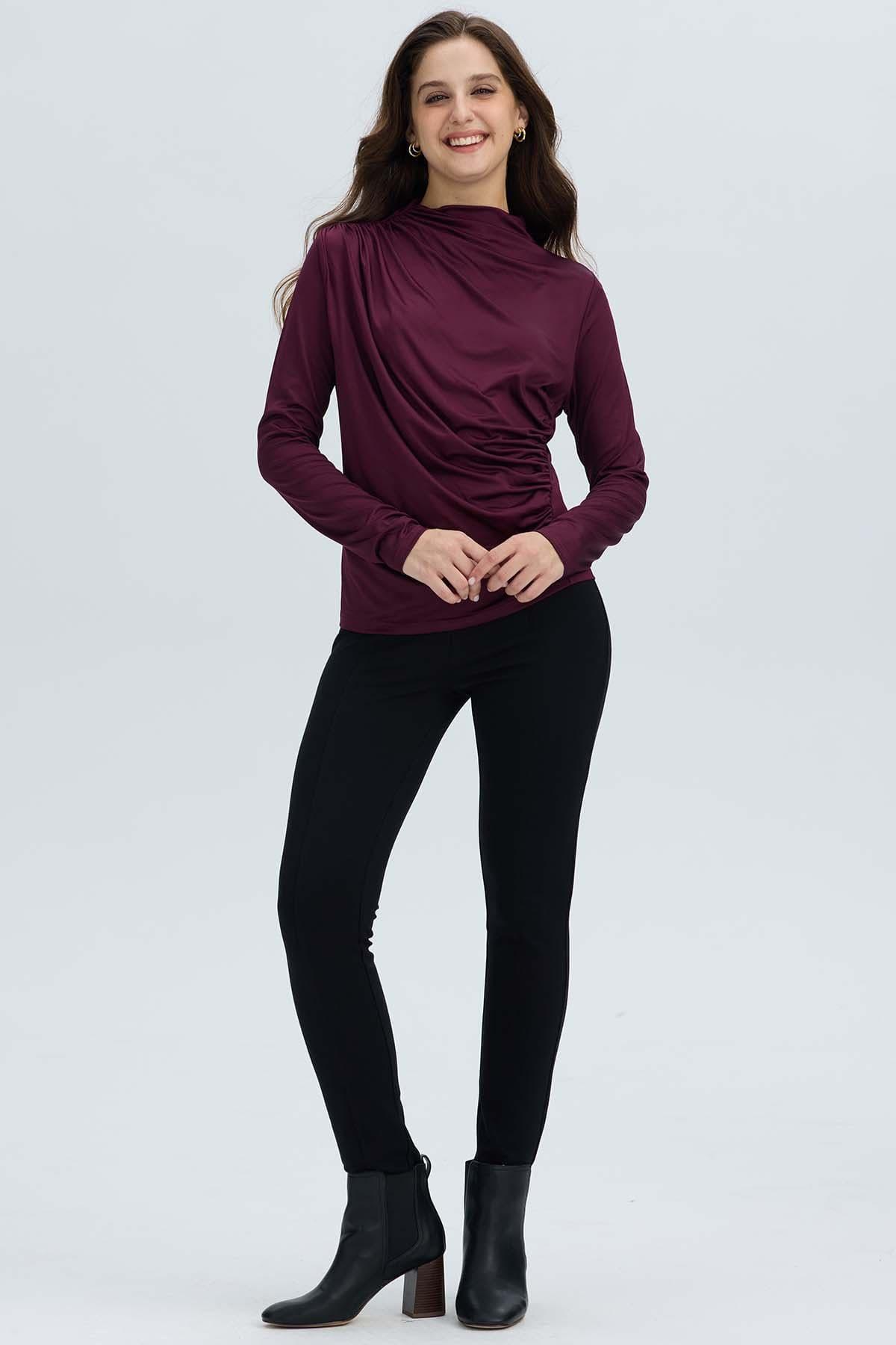 Polera Mujer Aplicación Arrugado Vino-3
