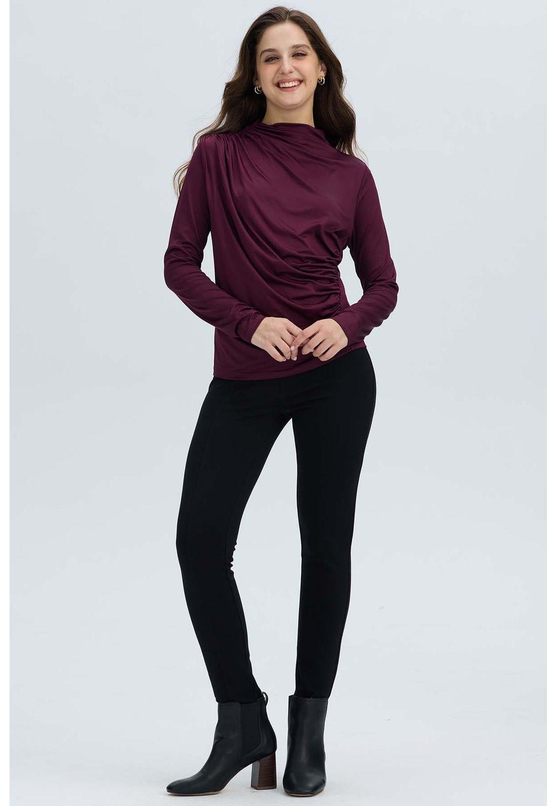 Polera Mujer Aplicación Arrugado Vino-3