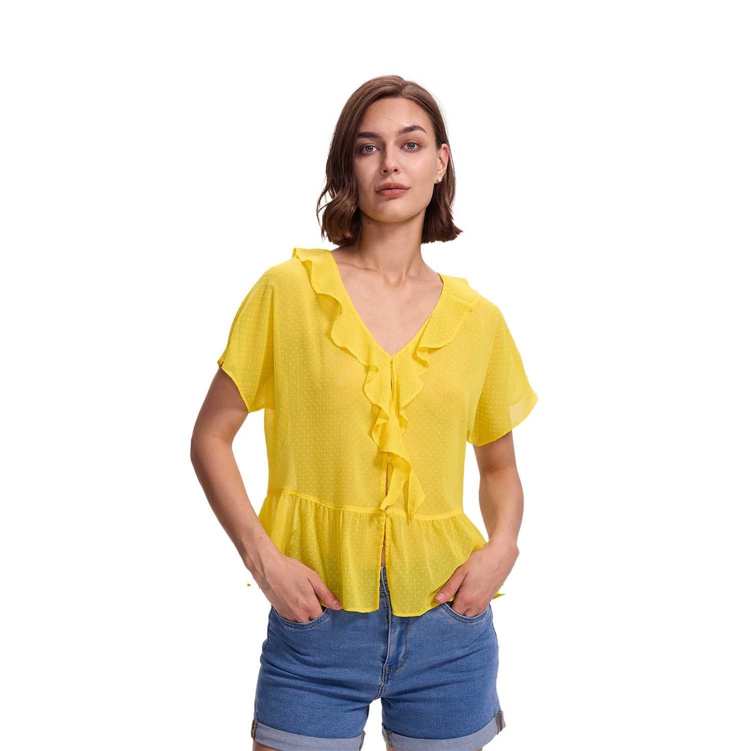 Blusa Mujer Abotonada Aplicación Amarillo Fashion's Park-0