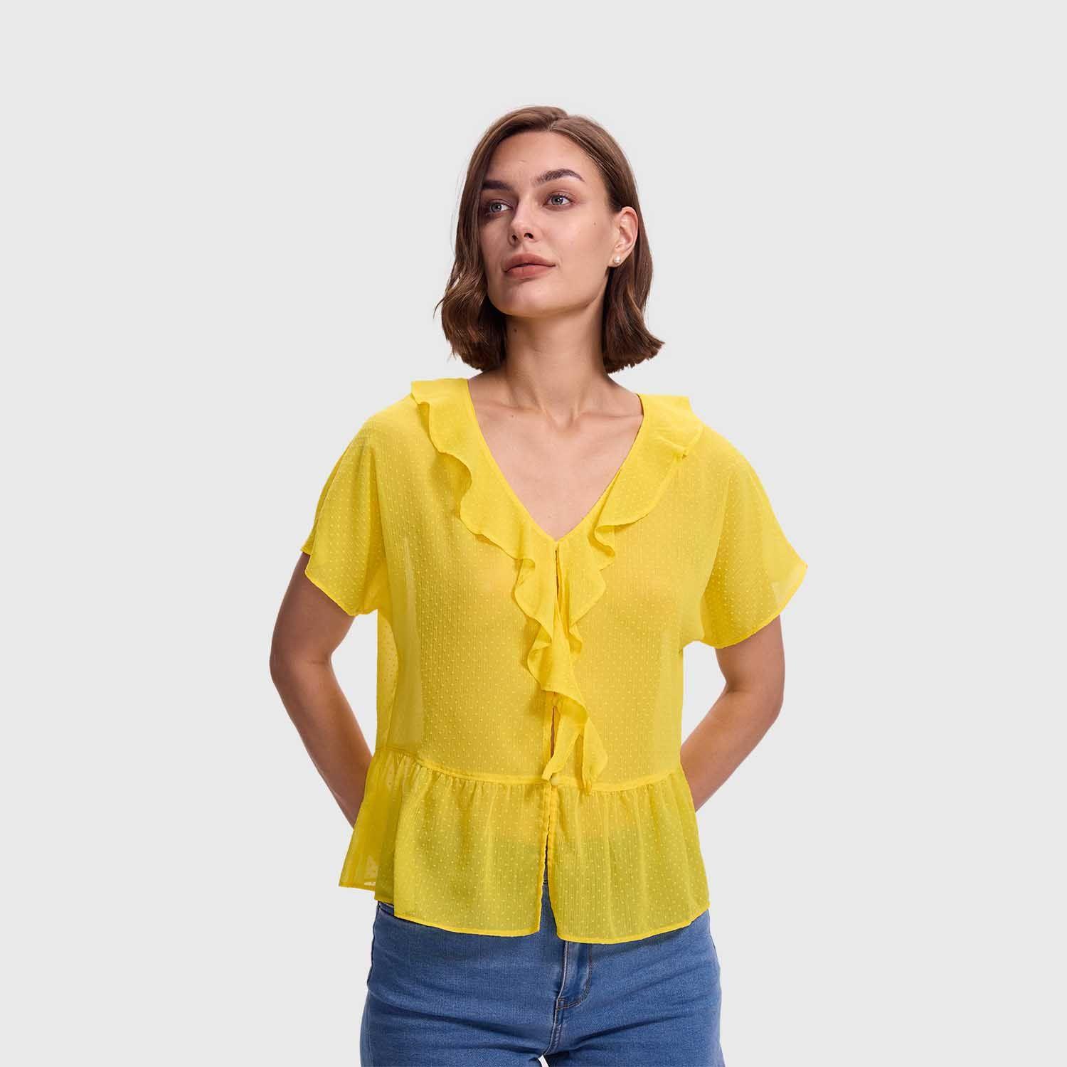 Blusa Mujer Abotonada Aplicación Amarillo Fashion's Park-1