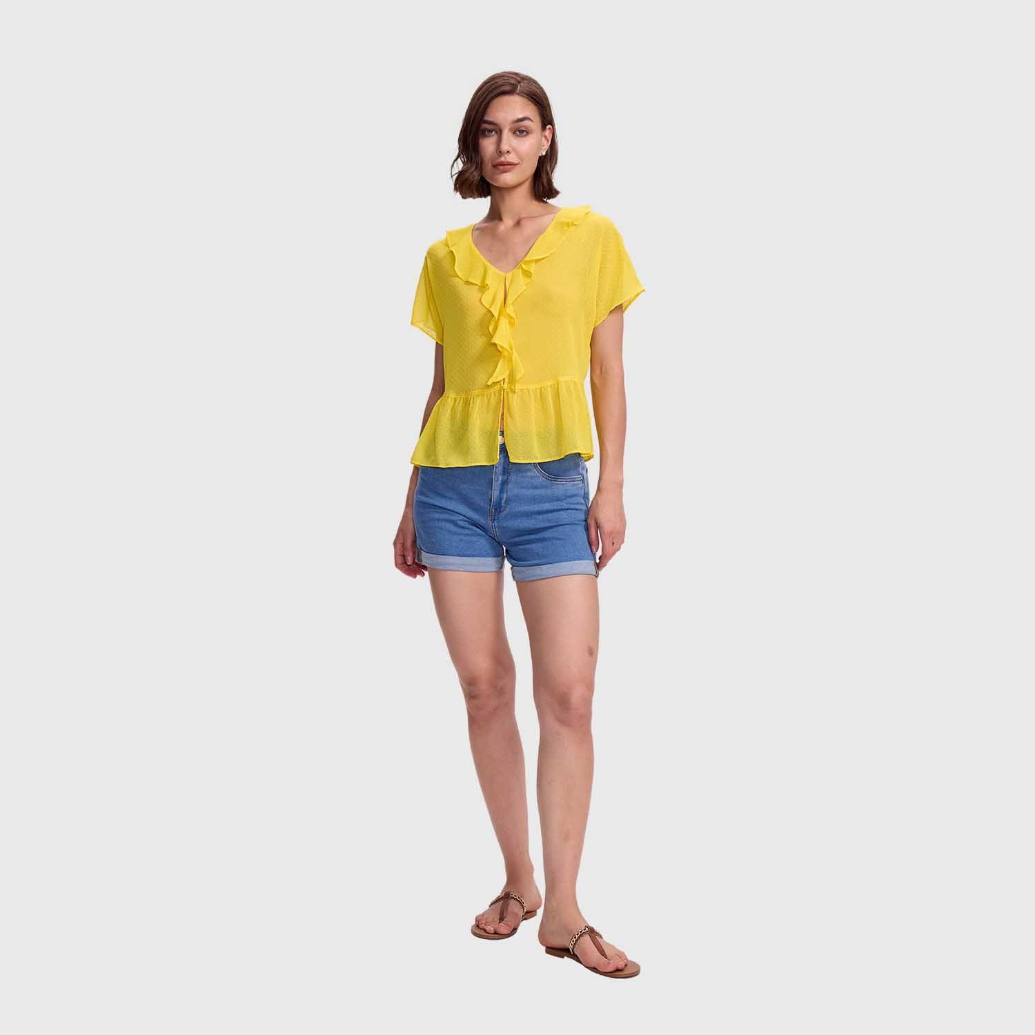 Blusa Mujer Abotonada Aplicación Amarillo Fashion's Park-3