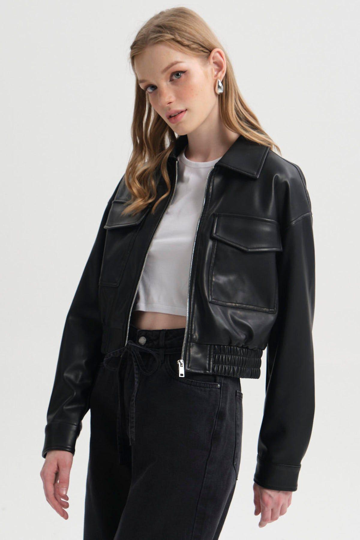 Chaqueta Mujer Con Aplicación Bolsillo Negro-0