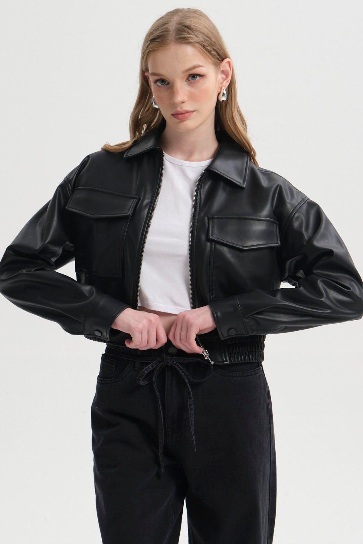 Chaqueta Mujer Con Aplicación Bolsillo Negro-1