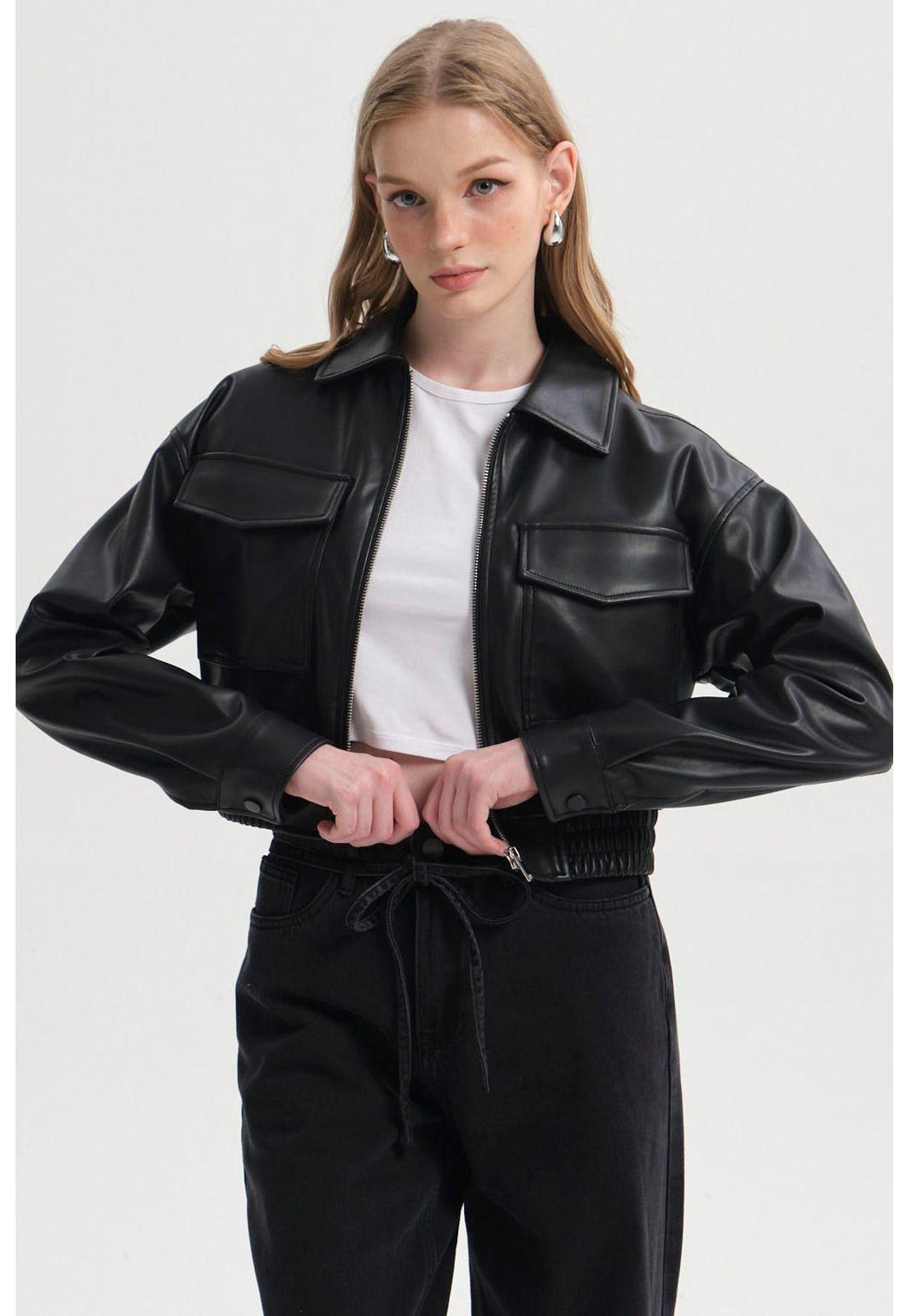 Chaqueta Mujer Con Aplicación Bolsillo Negro-0