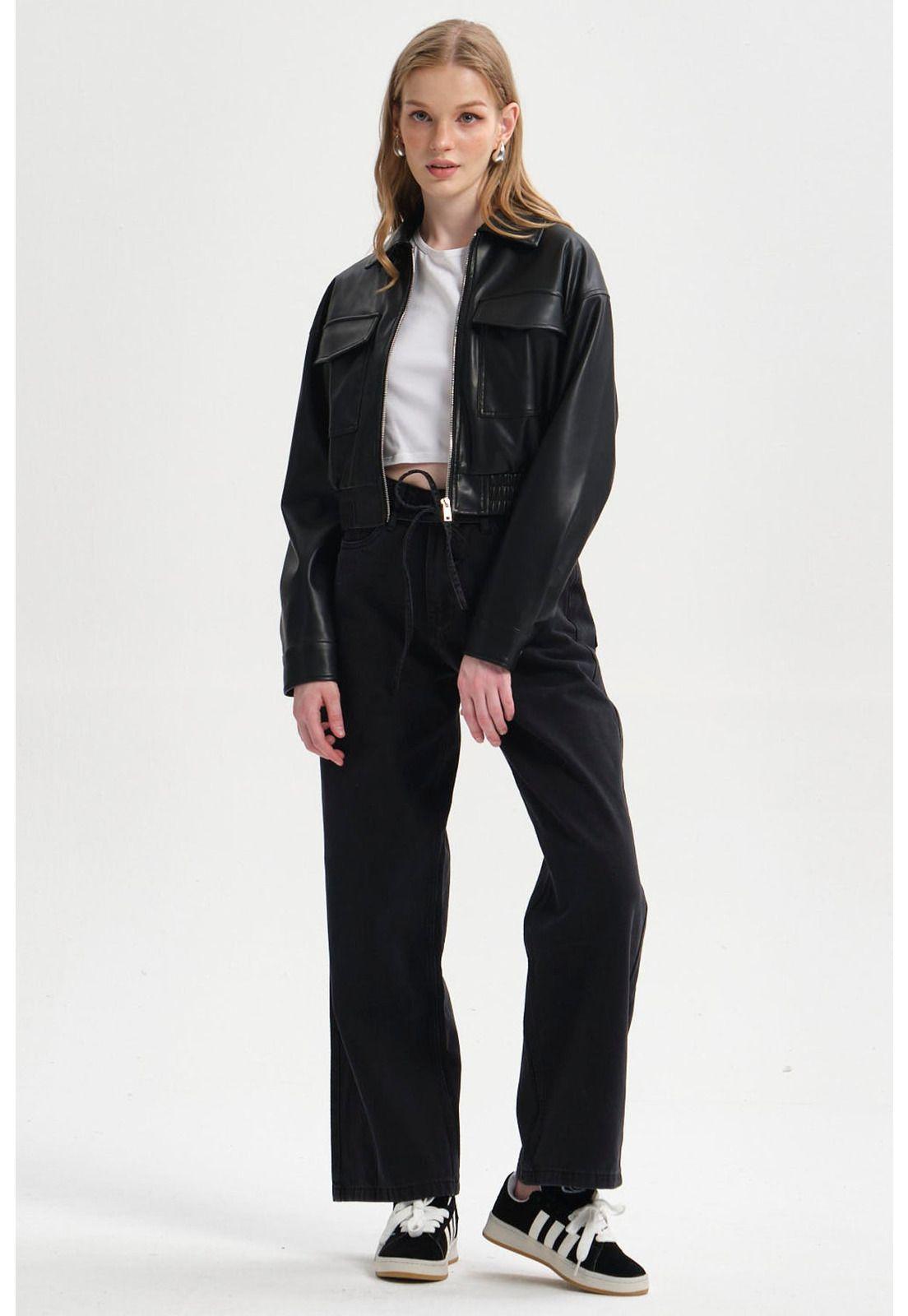 Chaqueta Mujer Con Aplicación Bolsillo Negro-3