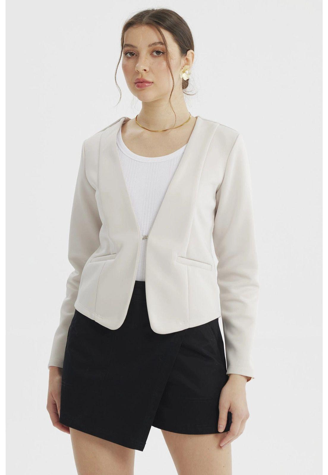 Blazer Mujer Sin Solapa Y Liso Arena-1