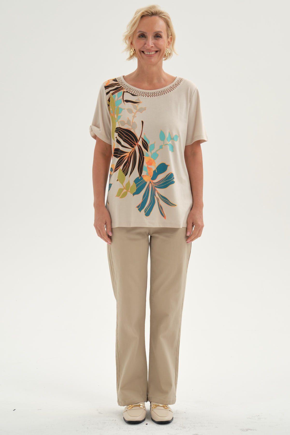 Polera Mujer Estampada Beige II-3