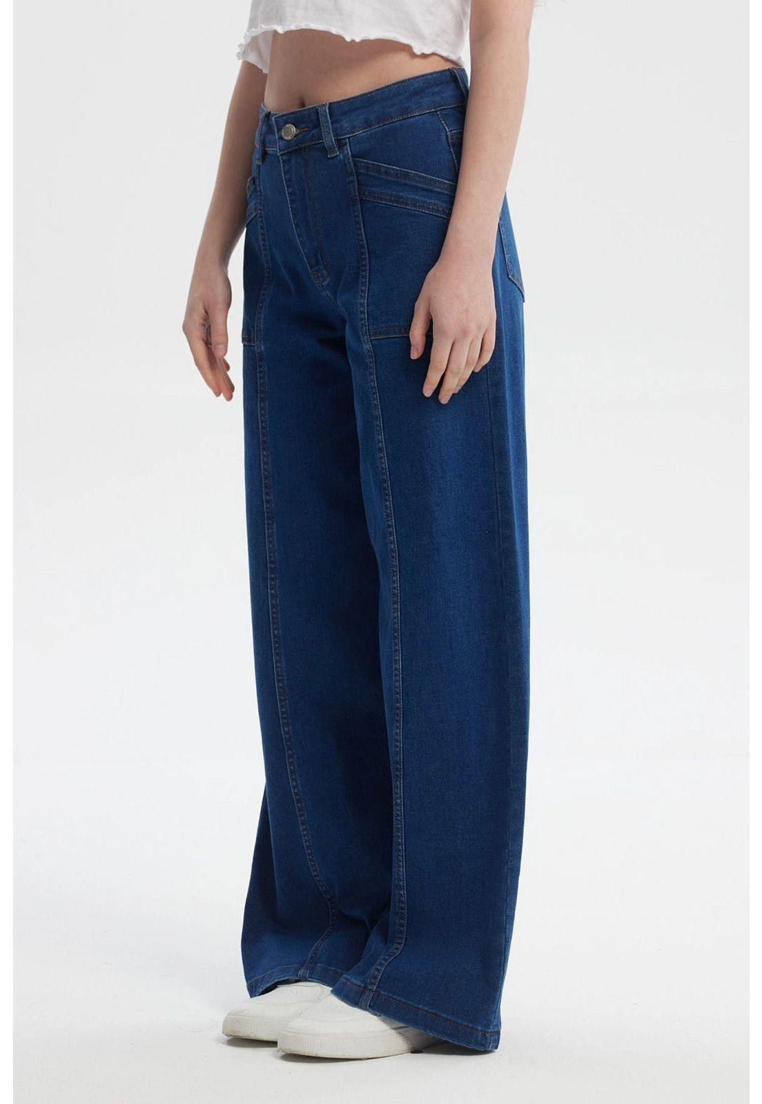 Jeans Mujer Wide Leg Azul Oscuro - ll-1