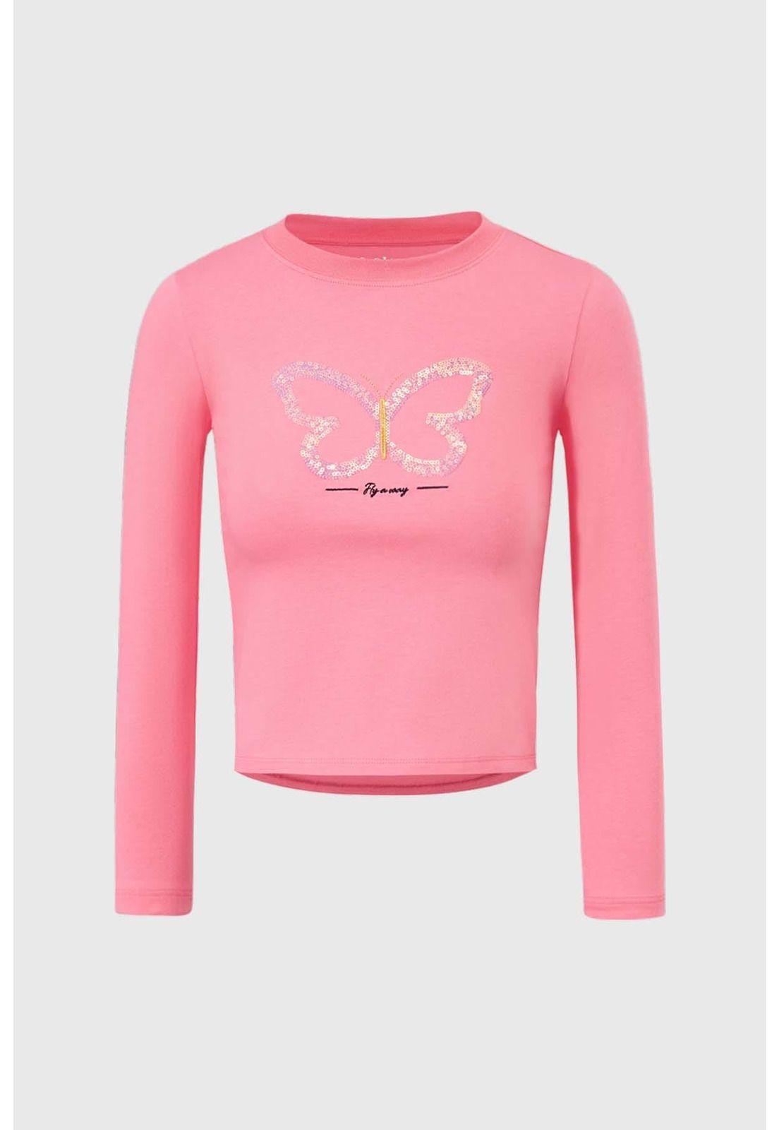 Polera Niña Con Aplicación Tul Rosado-0