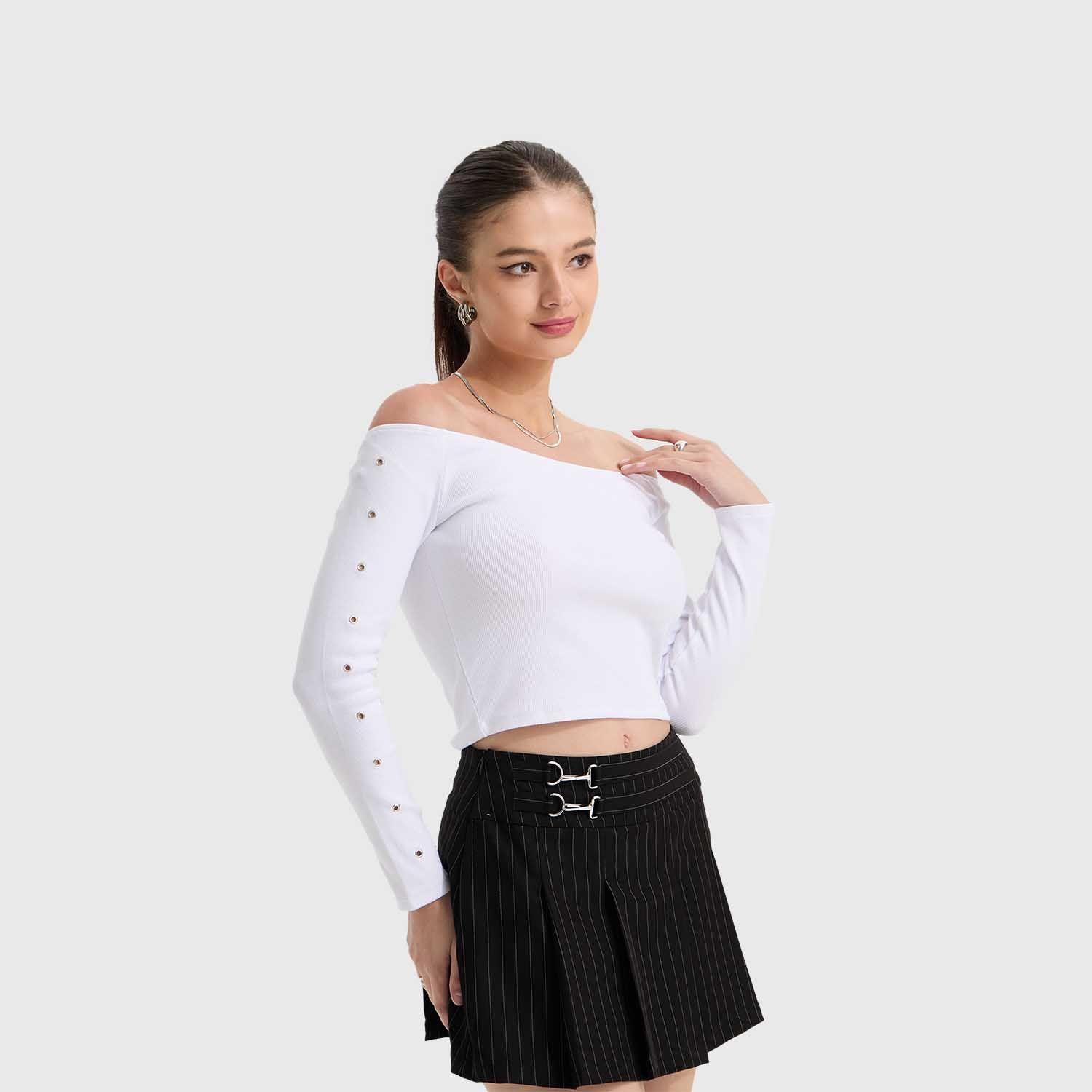 Polera Mujer Ojetillo Brazos Blanco Fashion's Park-1
