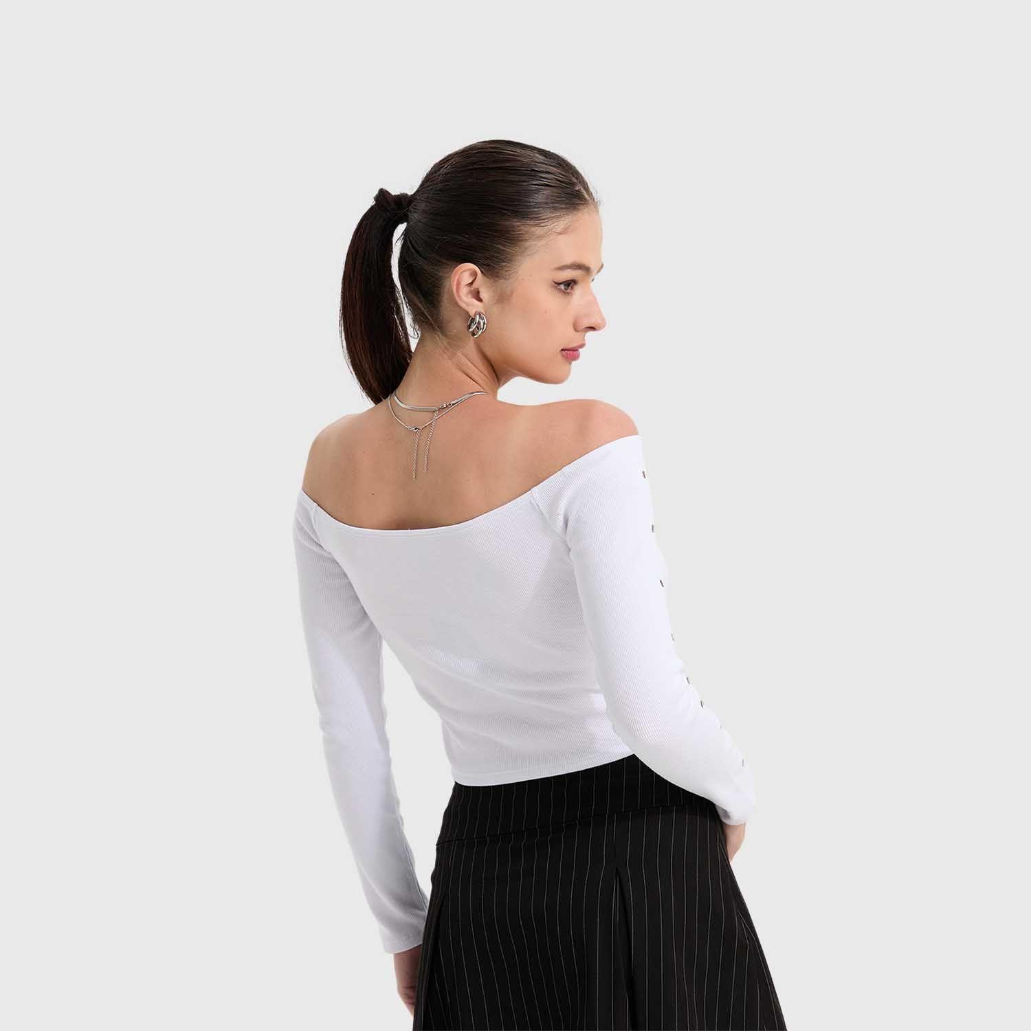Polera Mujer Ojetillo Brazos Blanco Fashion's Park-2