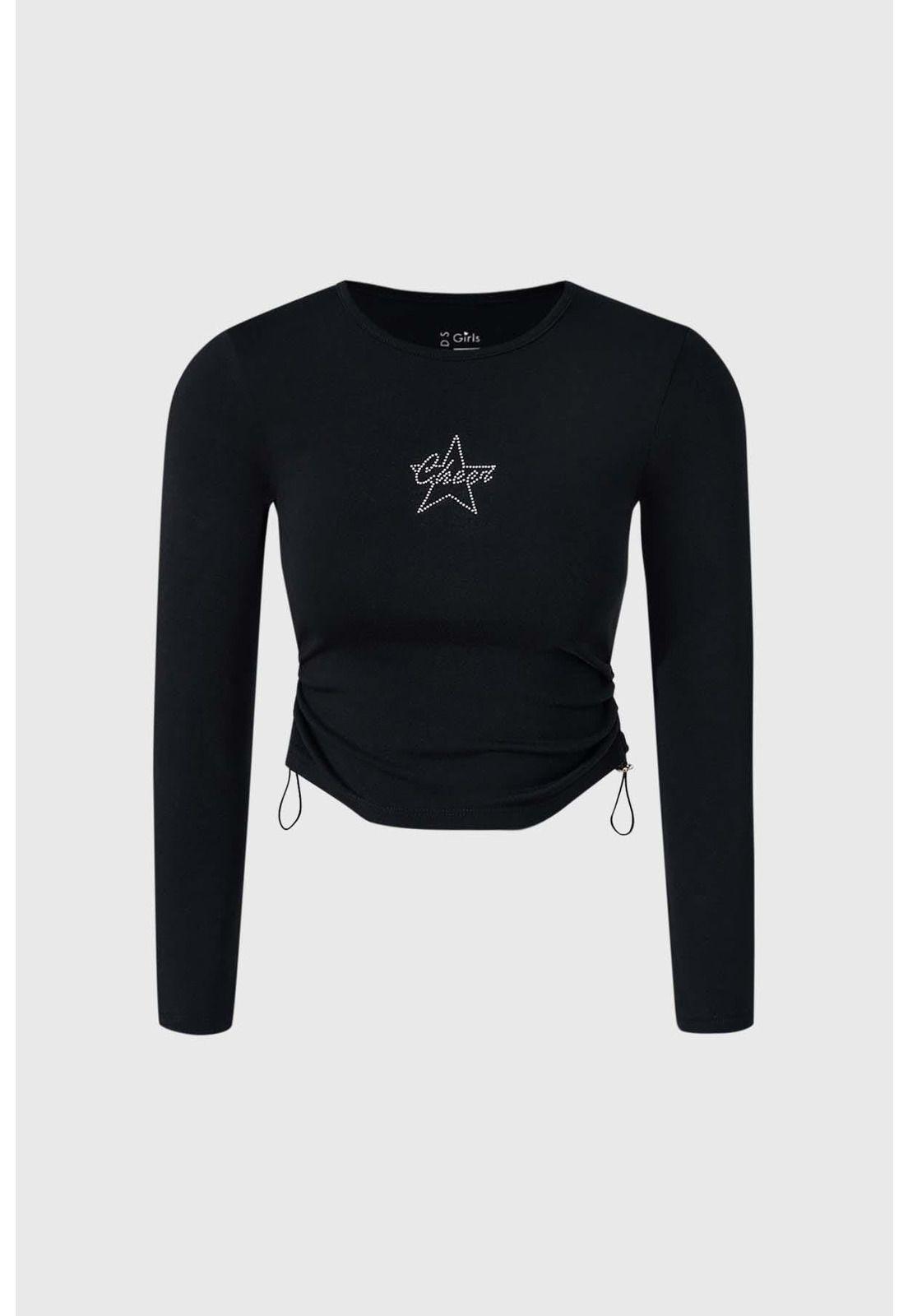 Polera Niña Rígido Strass Negro-0