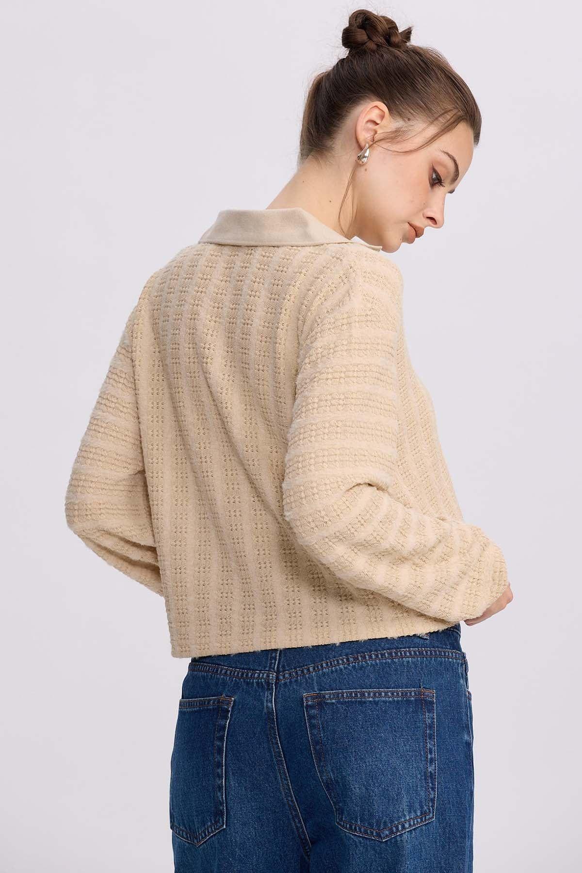 Polerón Mujer Cuello Camisero Beige-2