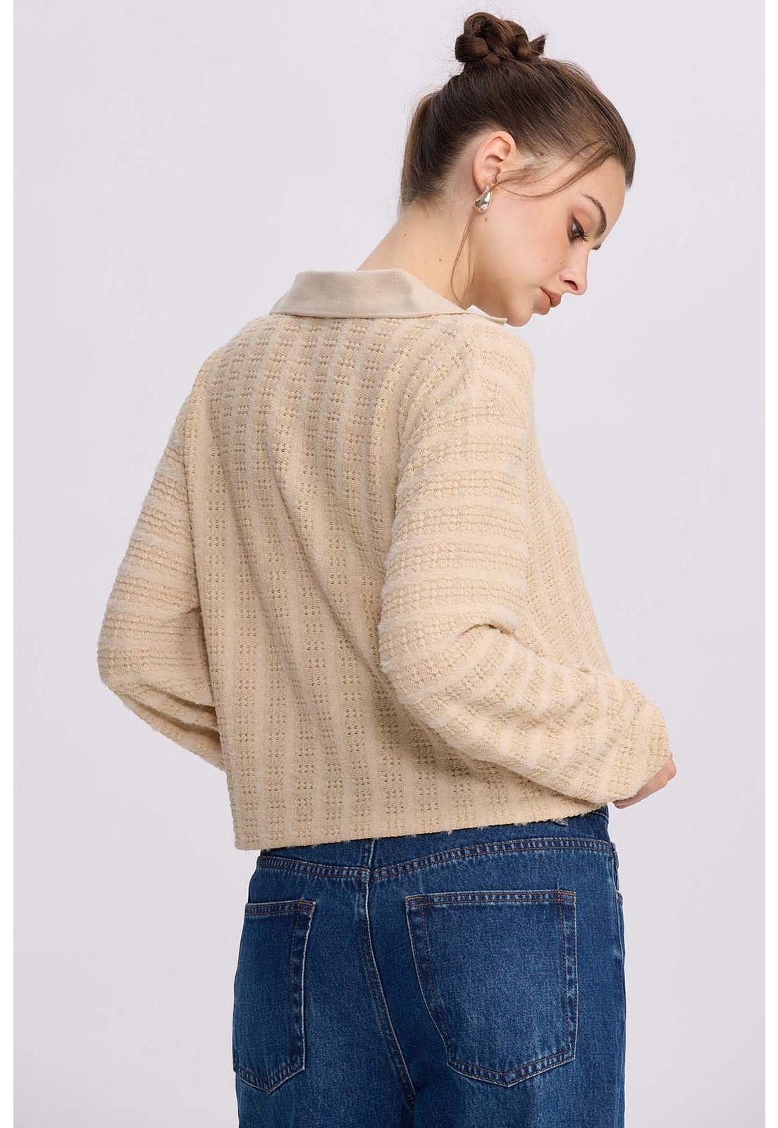 Polerón Mujer Cuello Camisero Beige-2