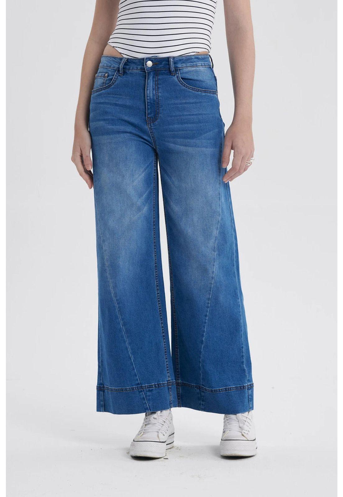 Jeans Mujer Wide Leg Diagonal Azul-0
