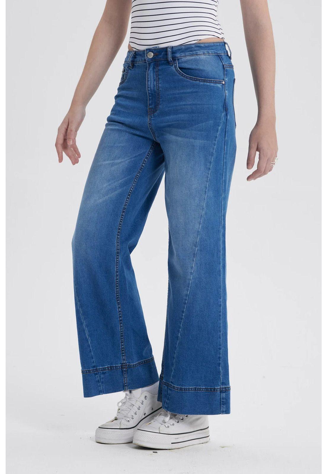 Jeans Mujer Wide Leg Diagonal Azul-1