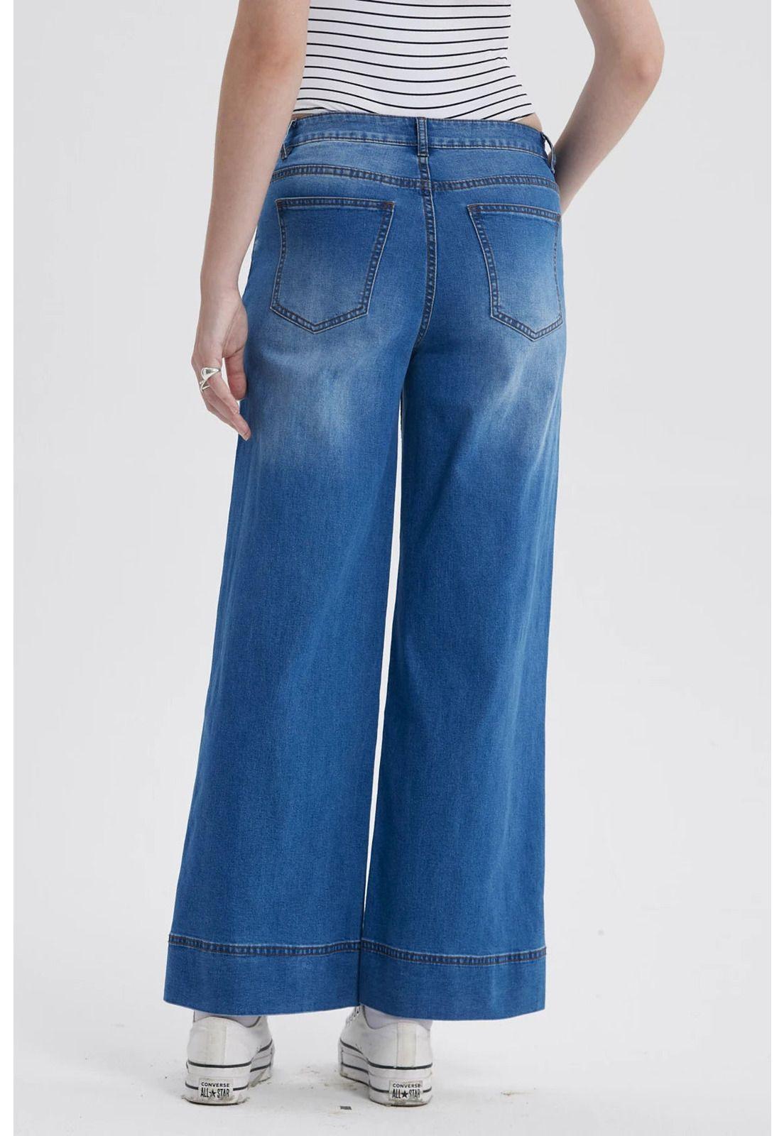 Jeans Mujer Wide Leg Diagonal Azul-2