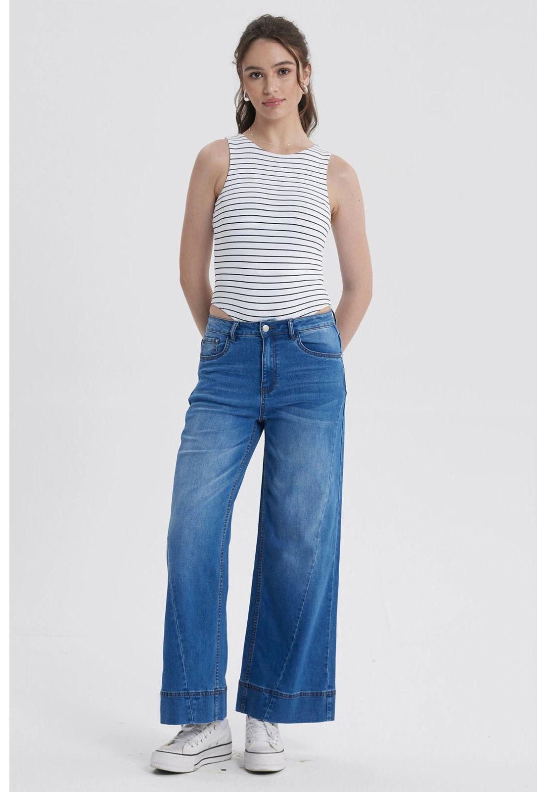 Jeans Mujer Wide Leg Diagonal Azul-3