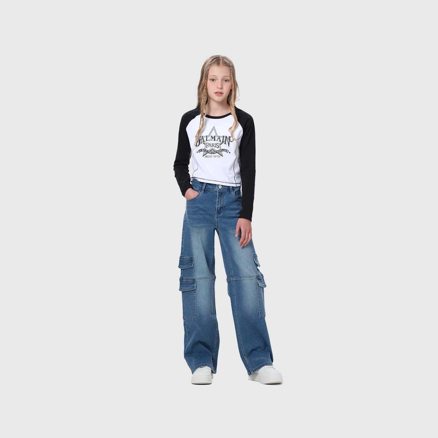 Jeans Niña Wide Leg Cargo Negro I-3