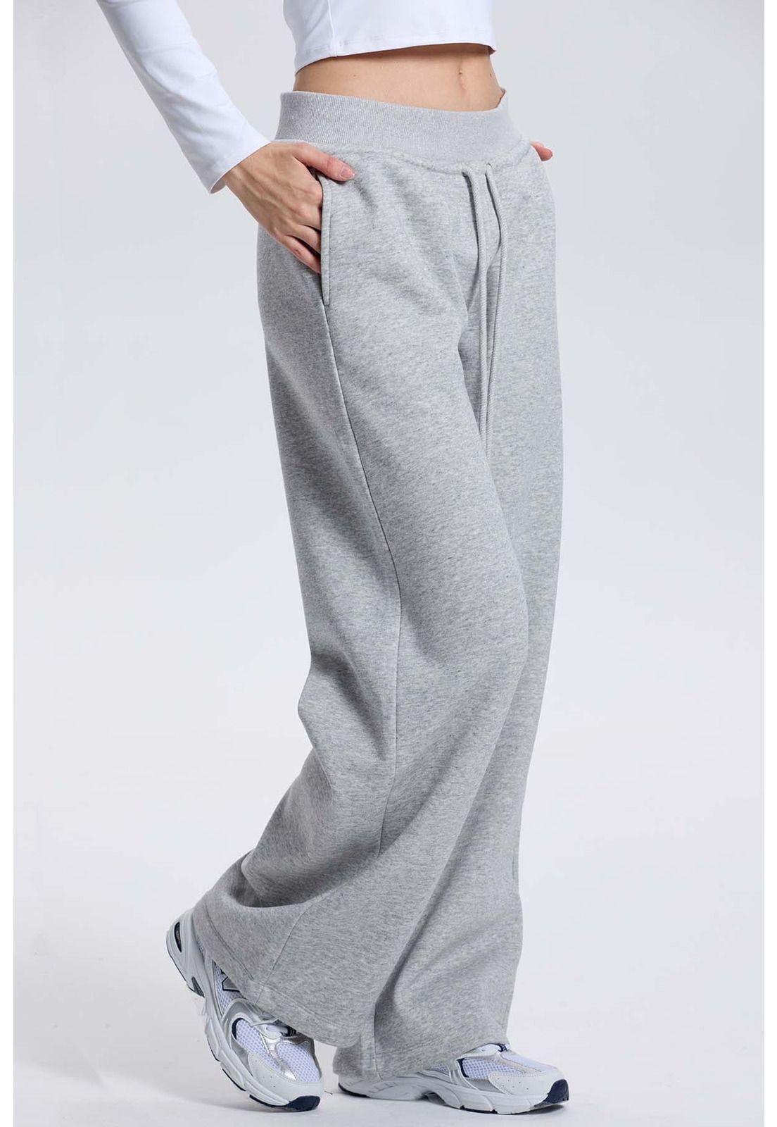 Pantalón Buzo Mujer Pretina Ancha Gris Melange-1