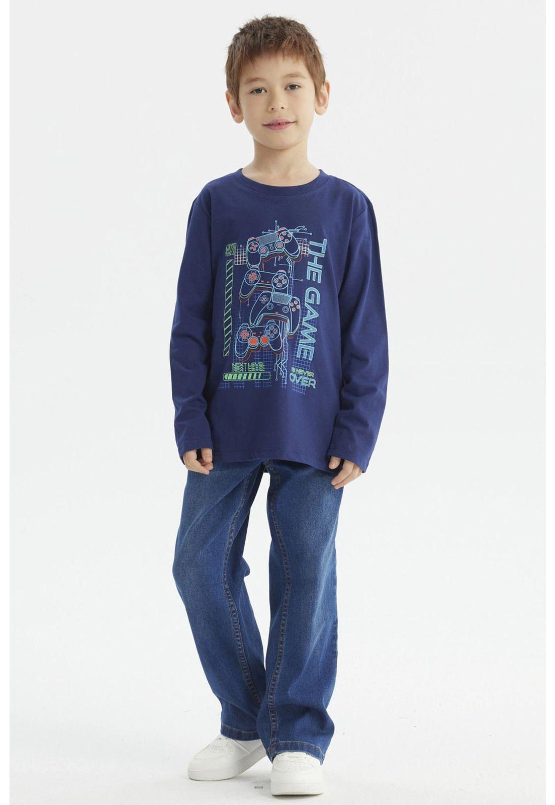 Polera Niño Fosforescente Azul Oscuro-3