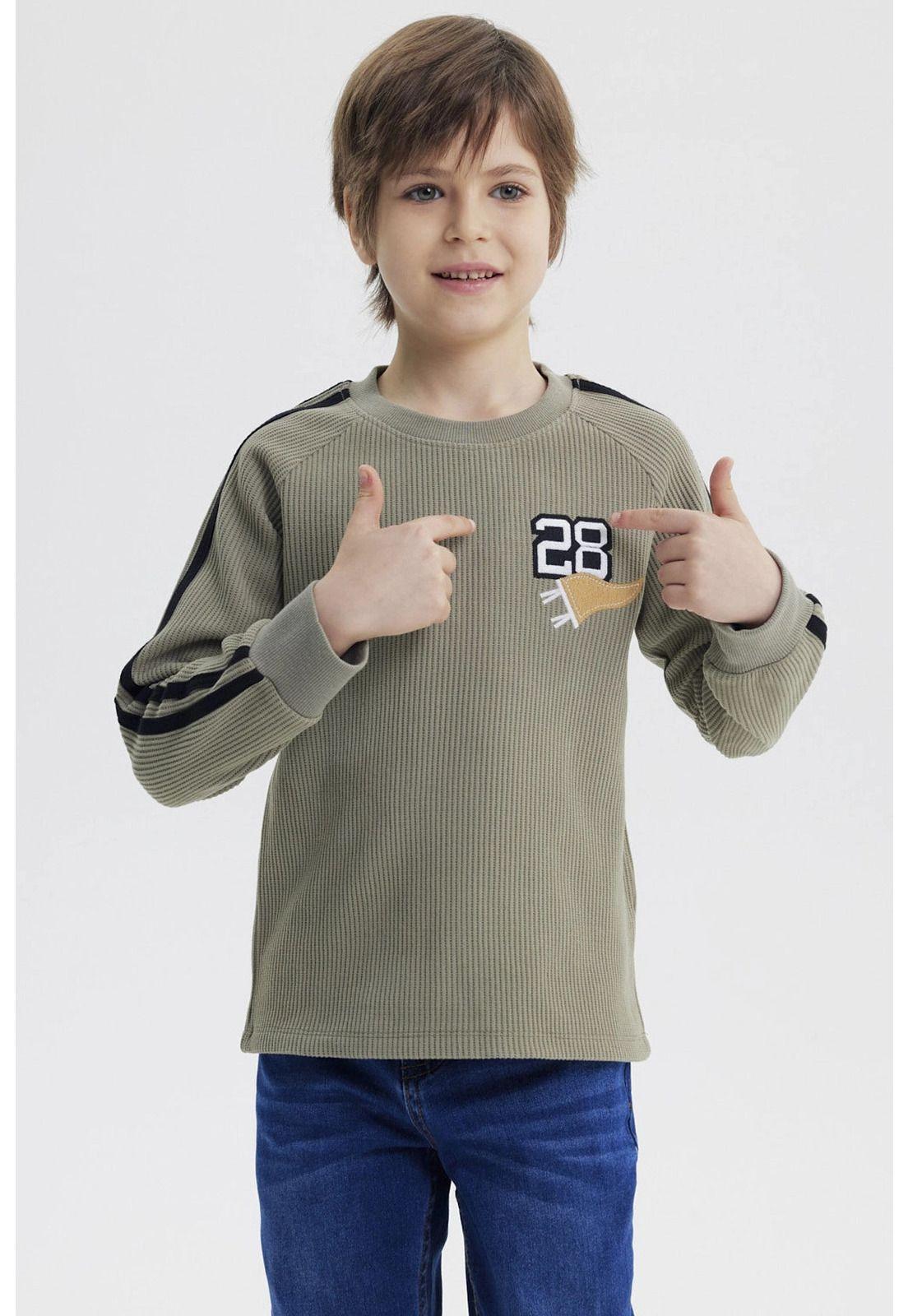 Polera Niño Bicolor Texturizada Verde Militar-0