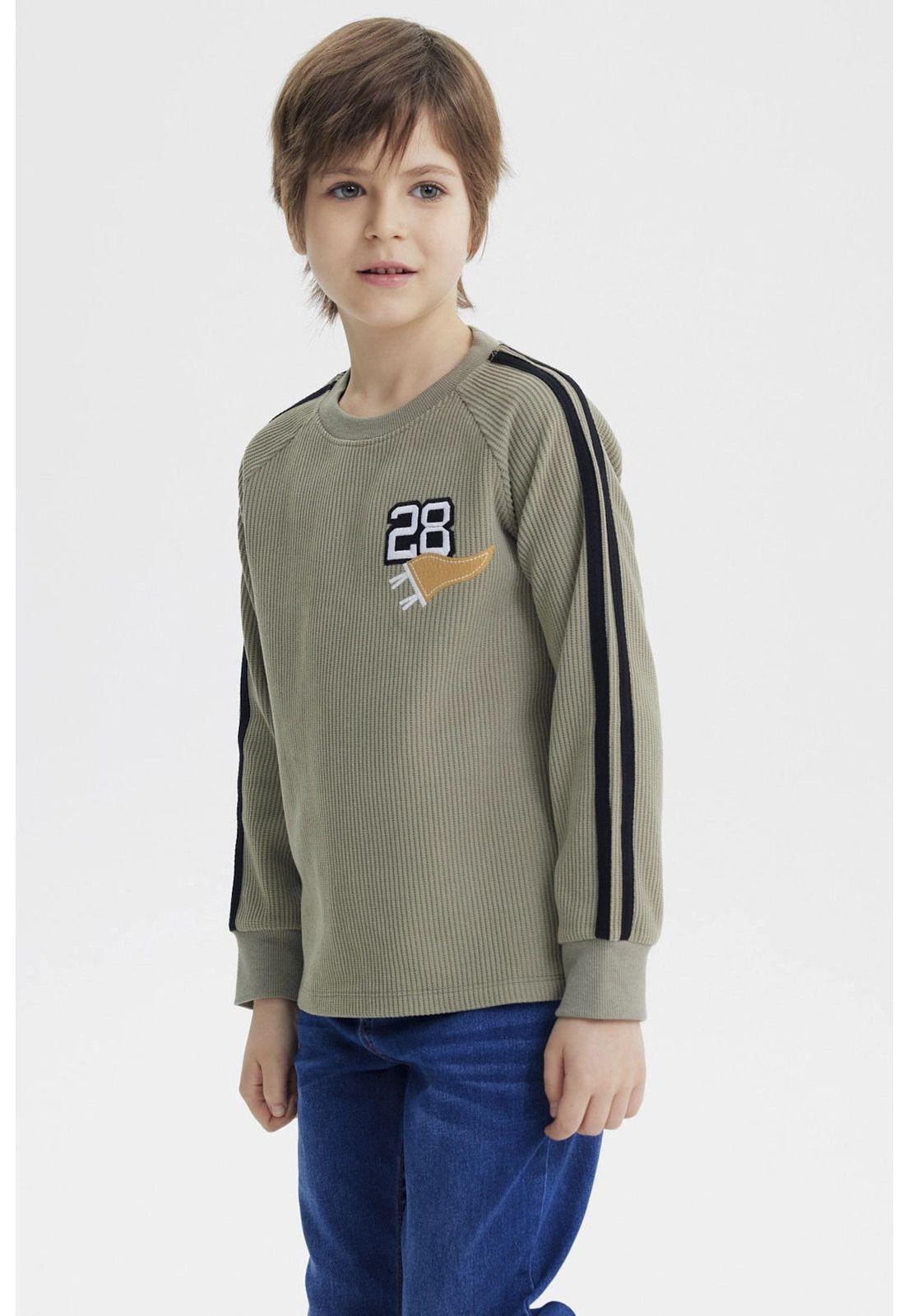 Polera Niño Bicolor Texturizada Verde Militar-1