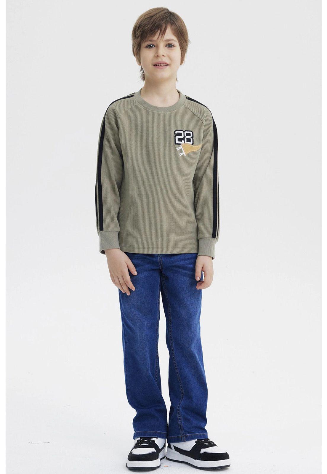 Polera Niño Bicolor Texturizada Verde Militar-3