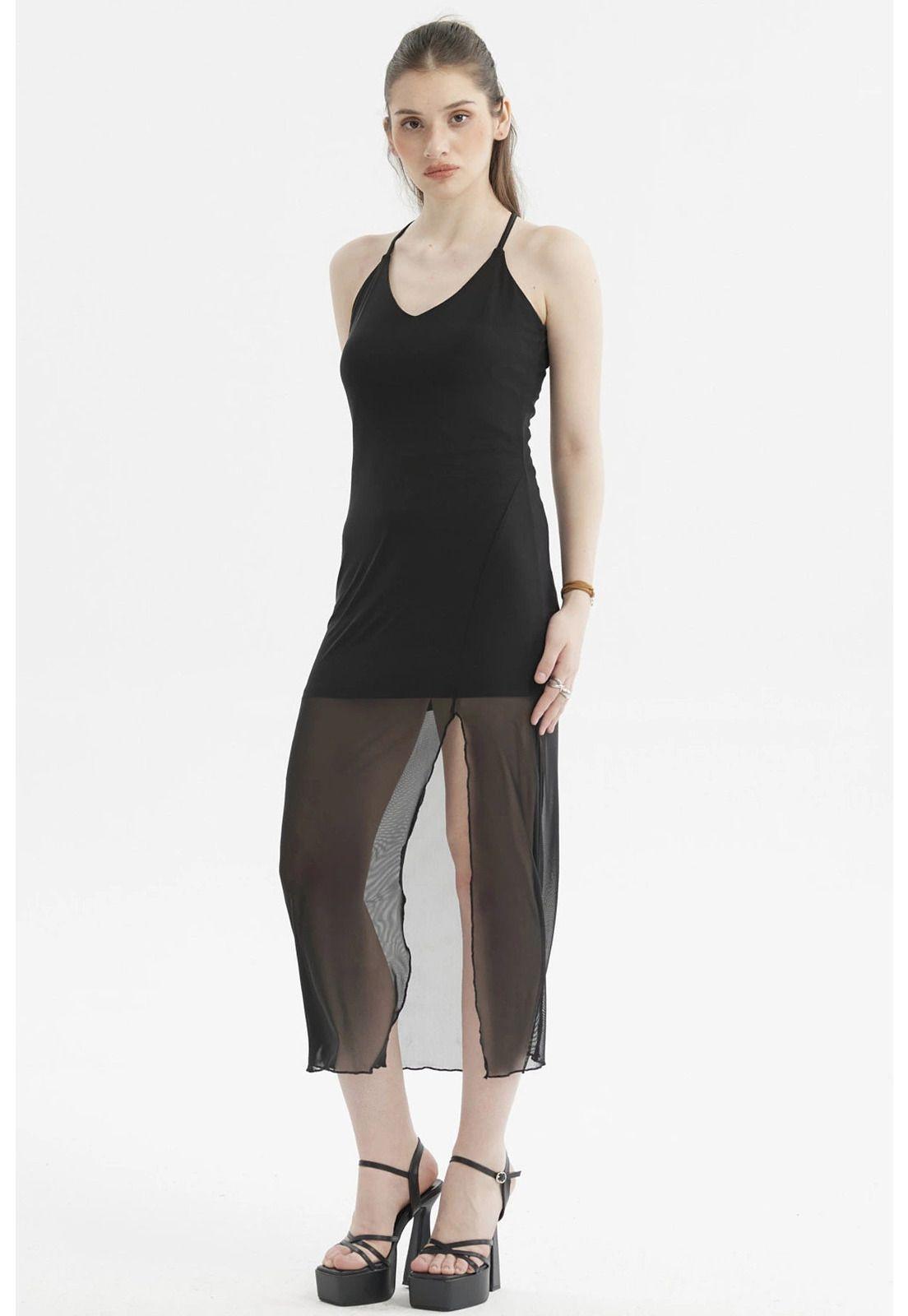 Vestido Mujer Pabilo Largo Estampado Negro-0