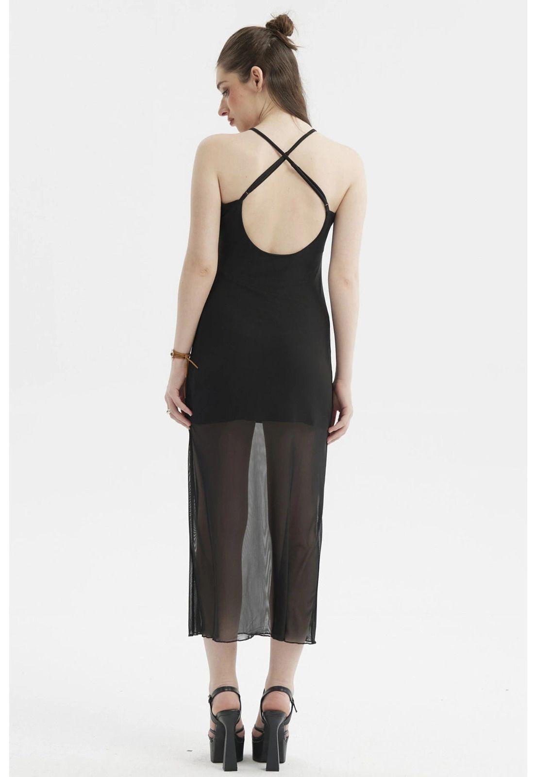 Vestido Mujer Pabilo Largo Estampado Negro-1