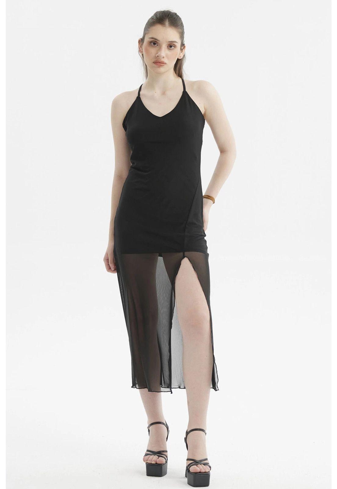 Vestido Mujer Pabilo Largo Estampado Negro-2