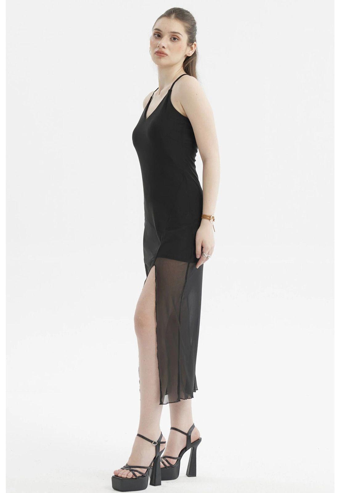 Vestido Mujer Pabilo Largo Estampado Negro-3