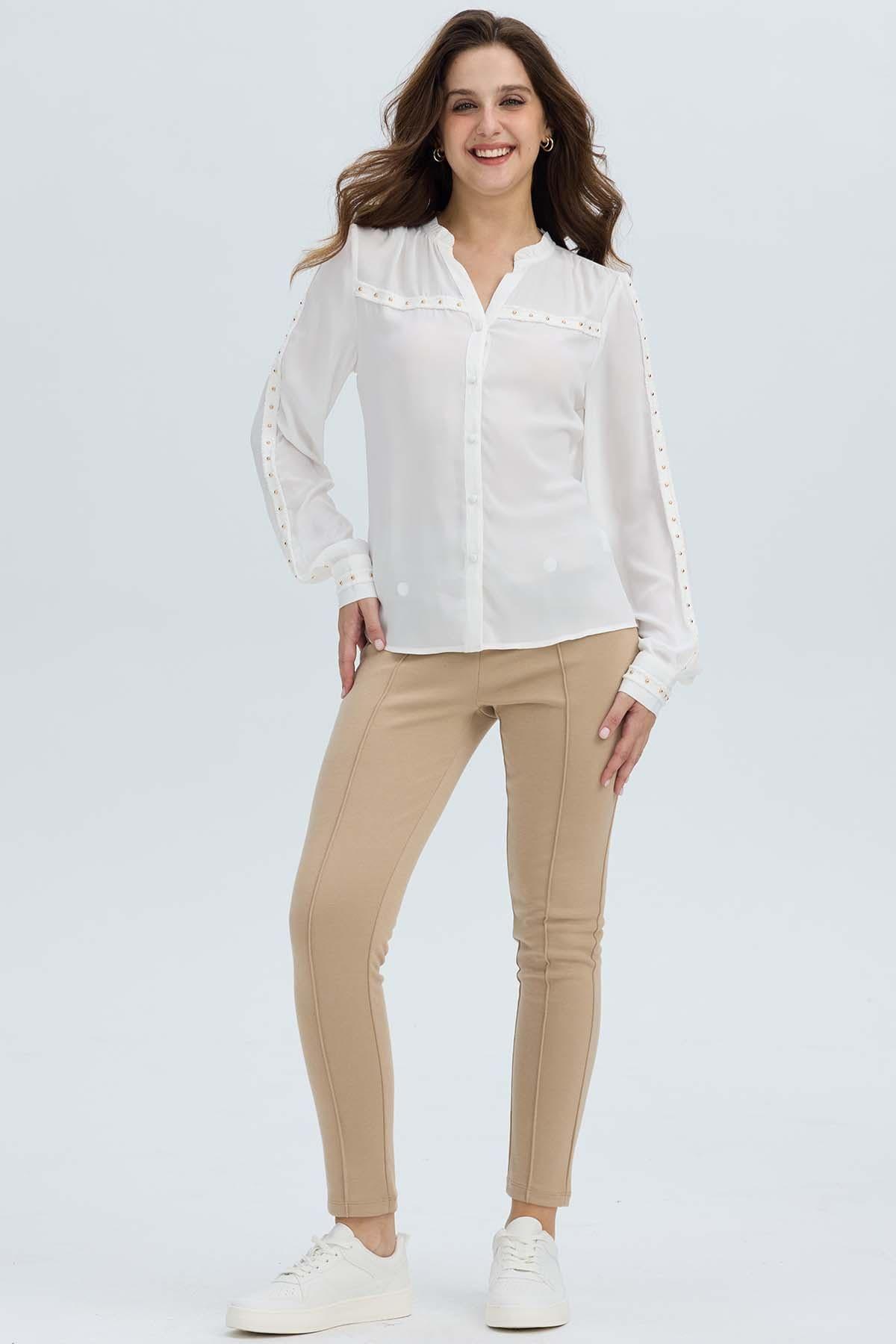 Blusa Mujer Abotonada Aplicación Crudo II-3