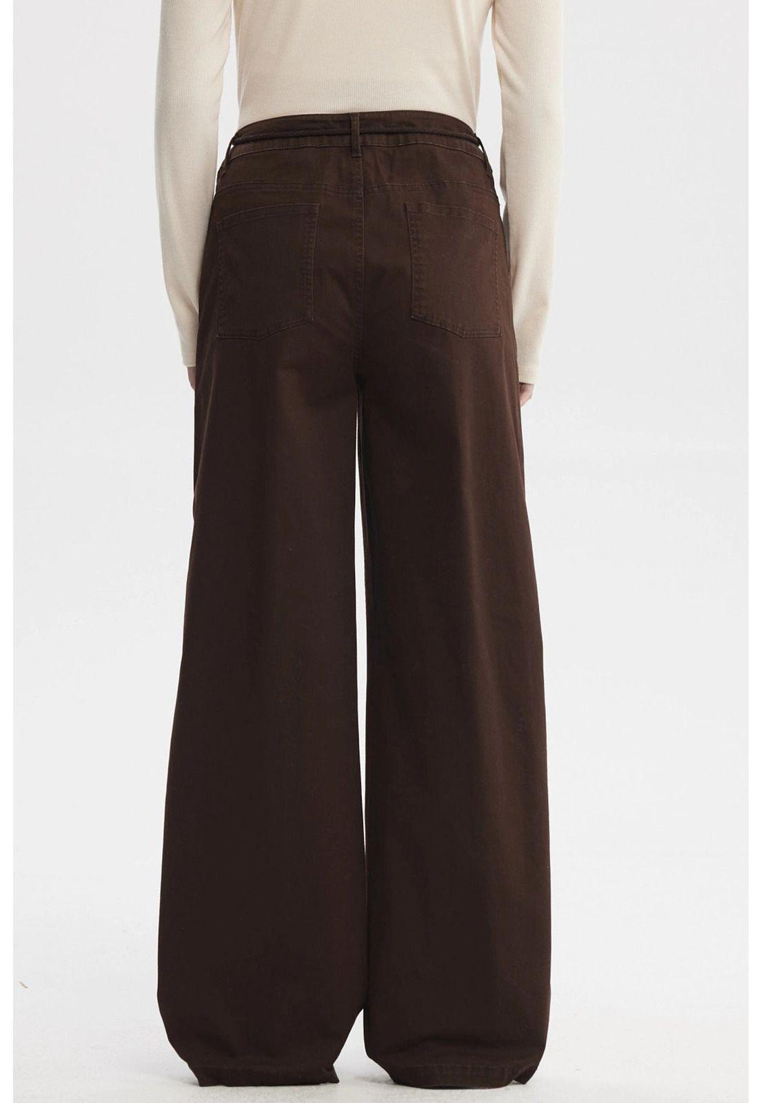 Pantalón Mujer Con Cordón Calce Recto Café Oscuro-2