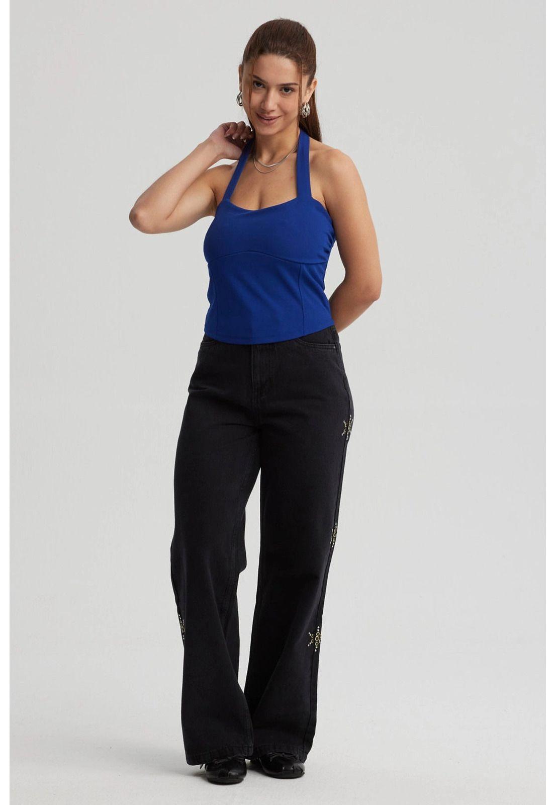 Polera Mujer Pliegues Azul-3