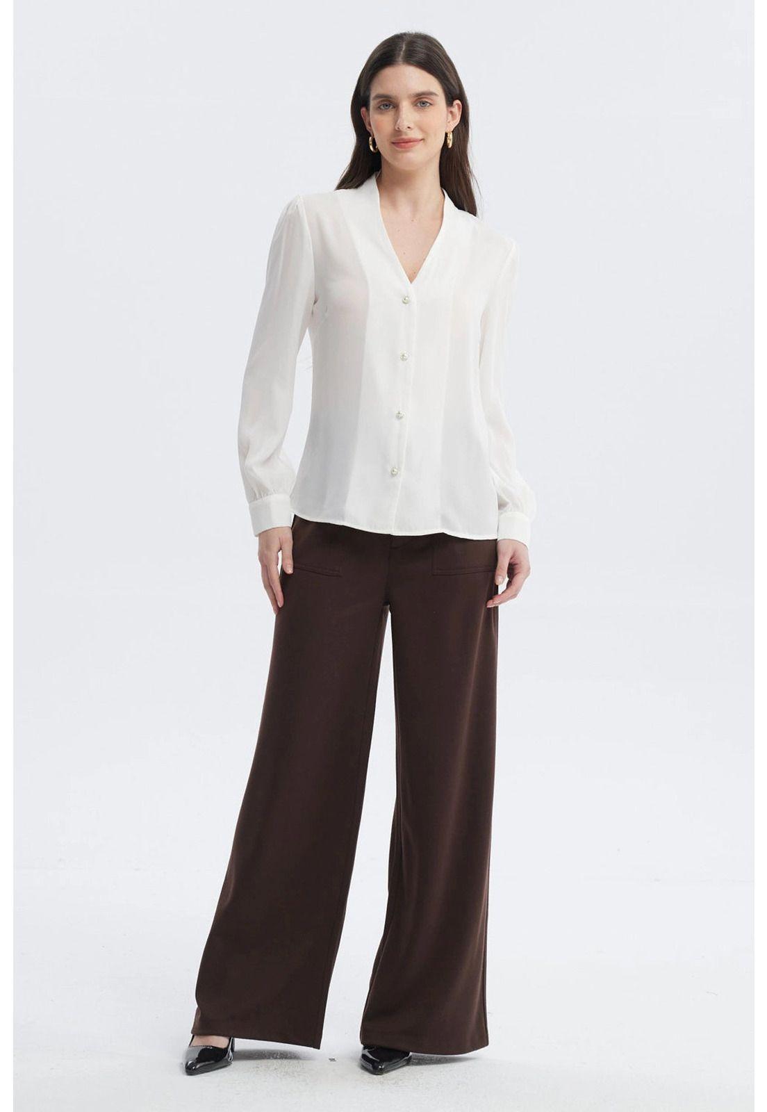 Blusa Mujer Botones Perla Crudo-3