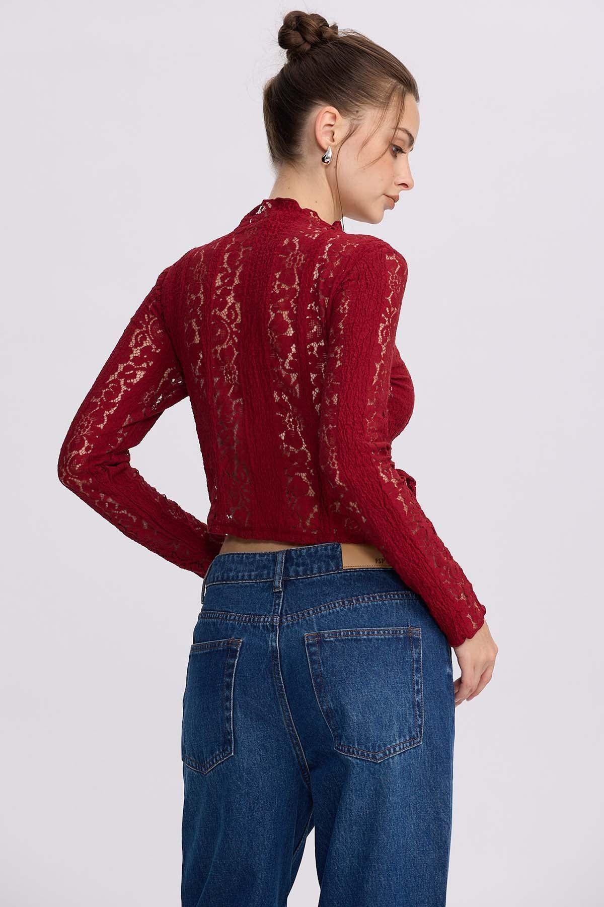 Polera Mujer Encaje Burdeo-2
