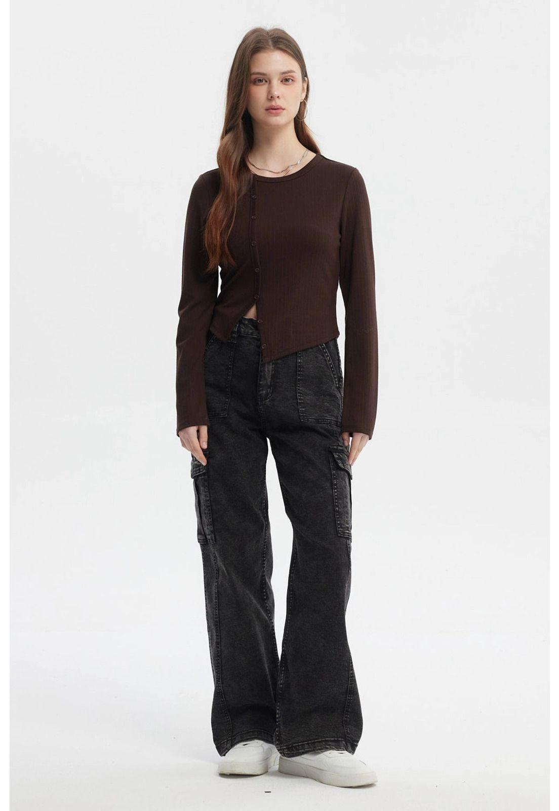 Polera Mujer Corte Diagonal Café Oscuro-3