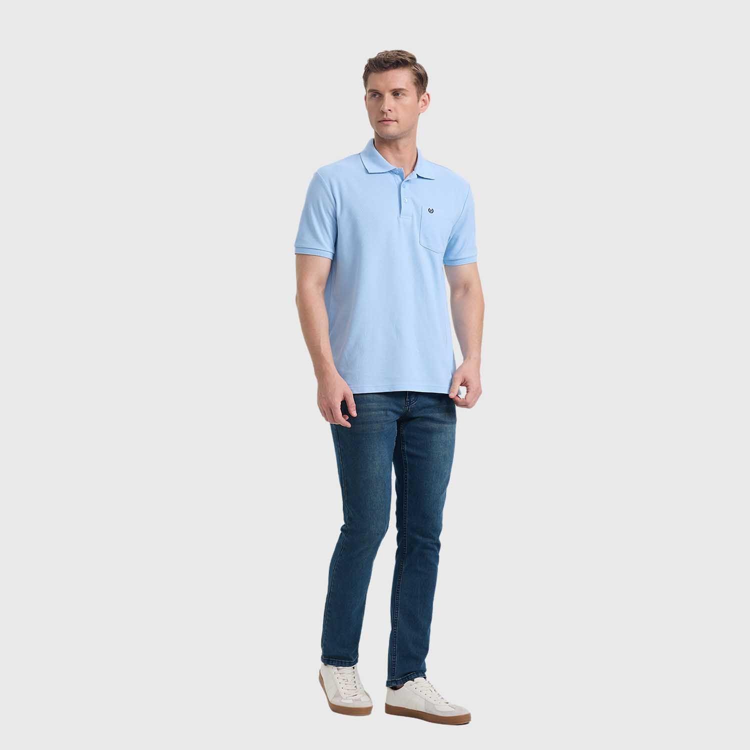 Polera Hombre Básica Pique Lisa Celeste Fashion's Park-3