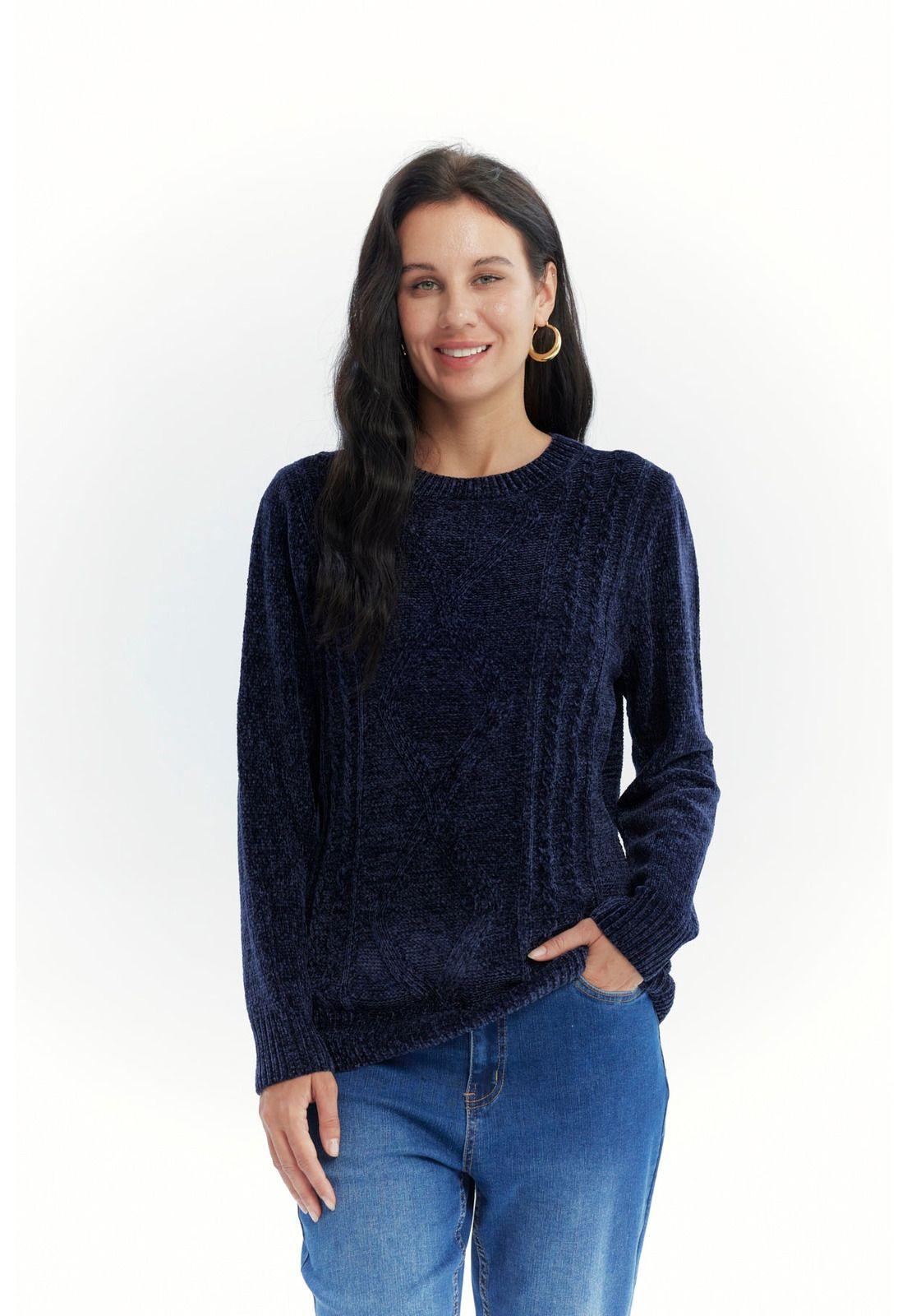 Sweater Mujer Chenille Azul Oscuro-0