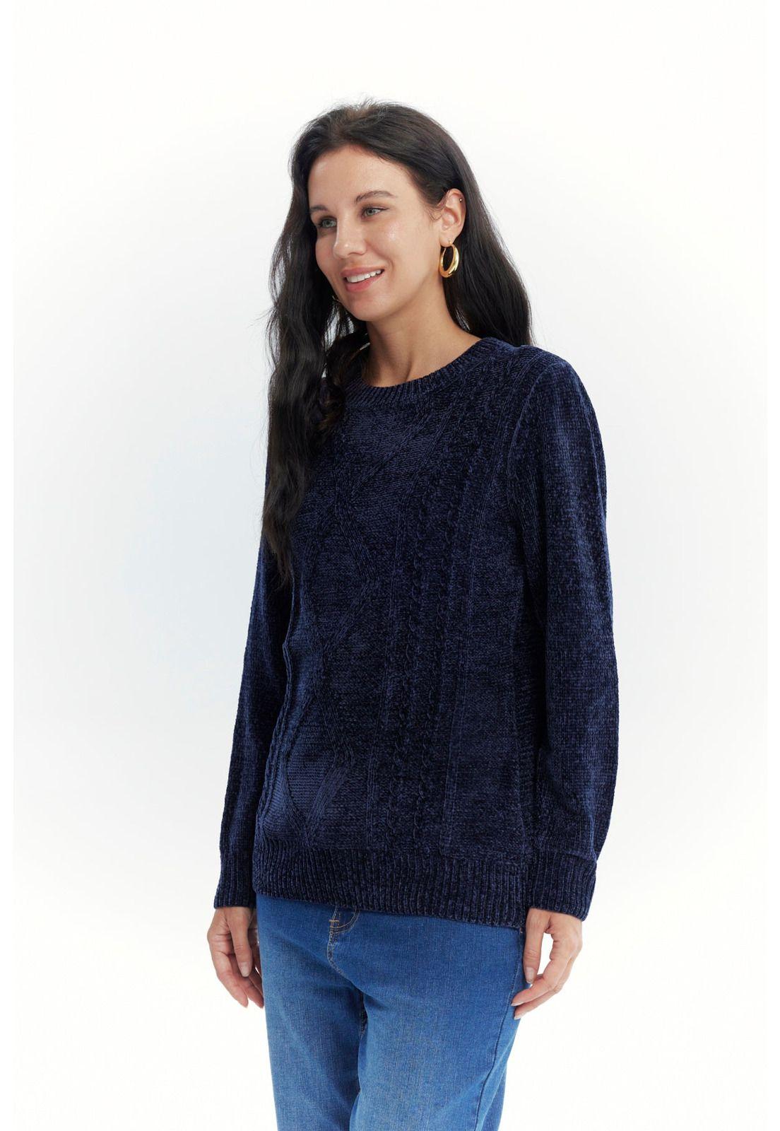 Sweater Mujer Chenille Azul Oscuro-1