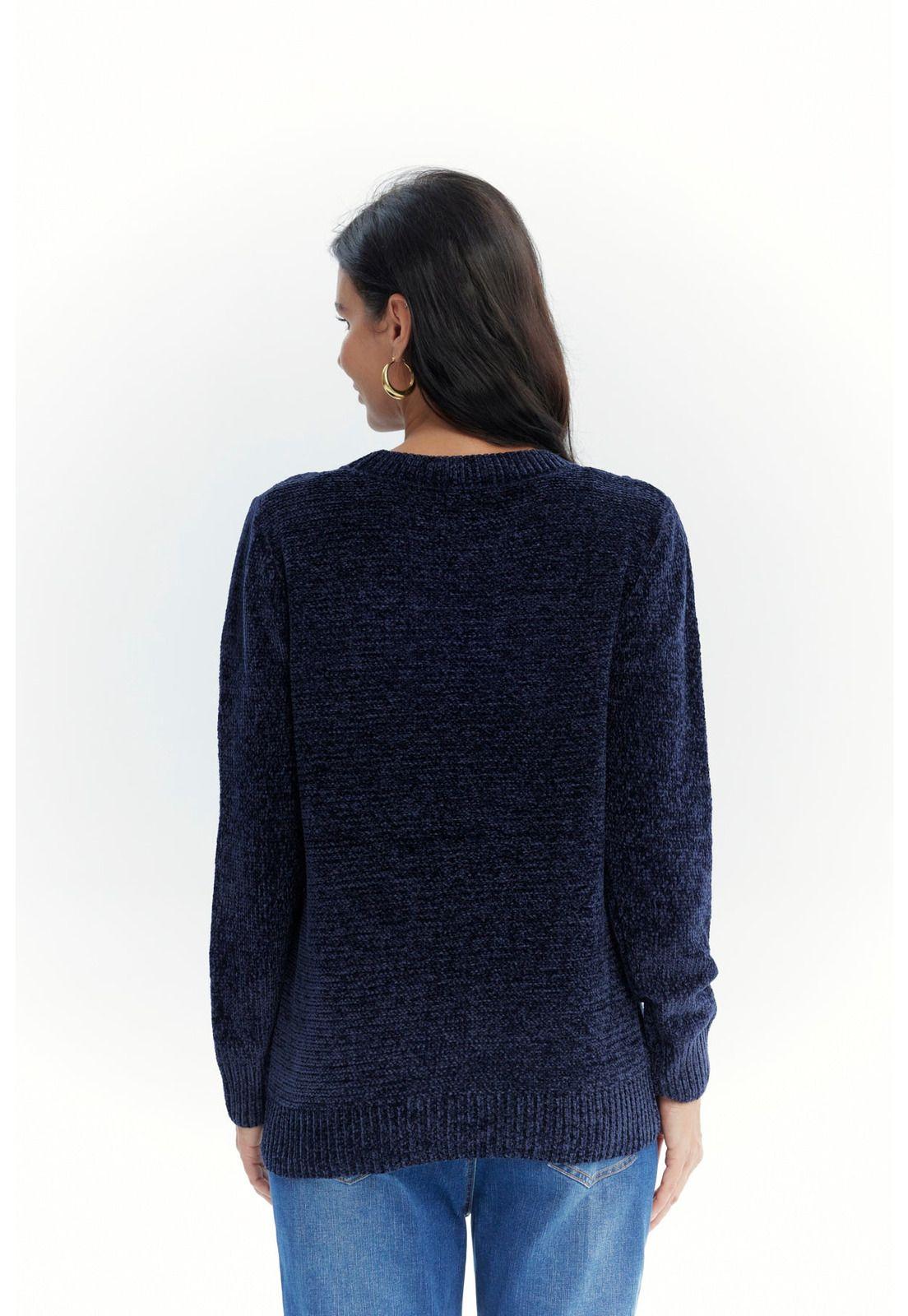 Sweater Mujer Chenille Azul Oscuro-2