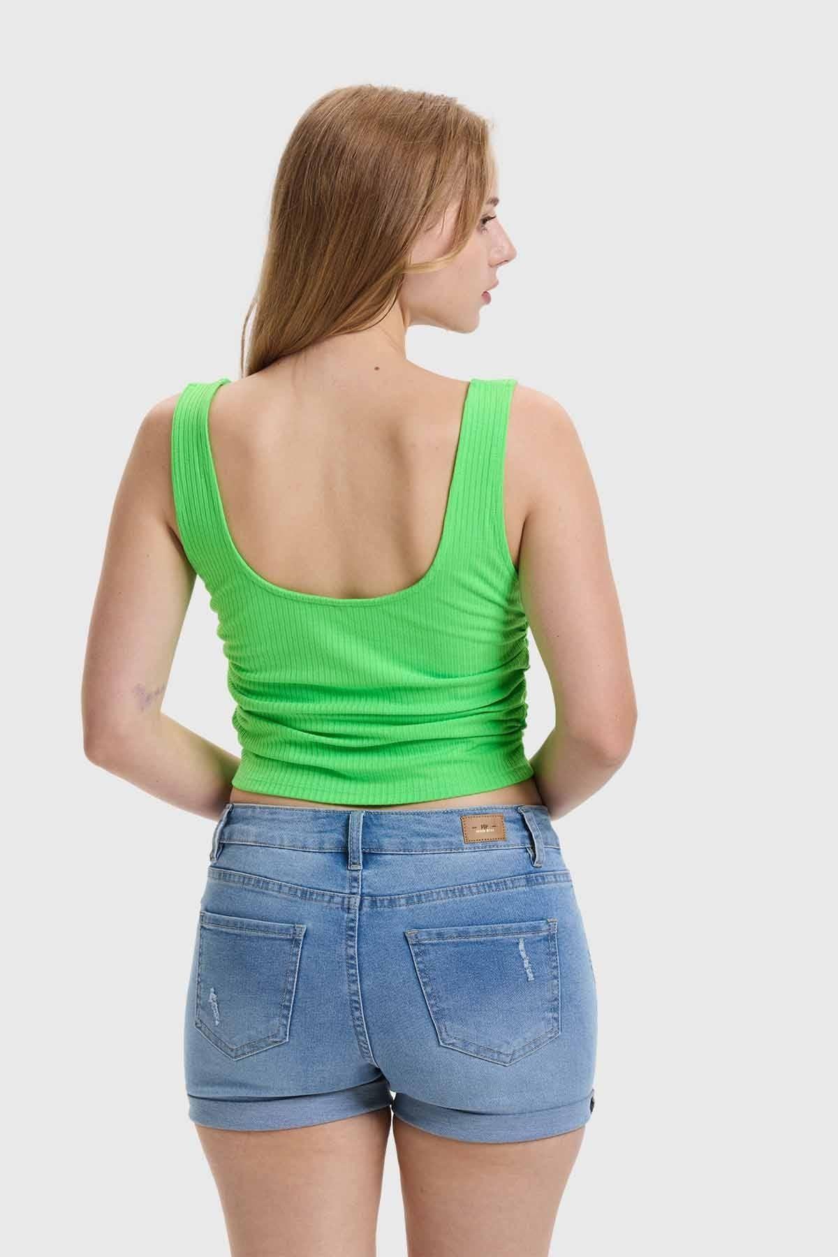 Polera Mujer Recojido Verde Flúor-2