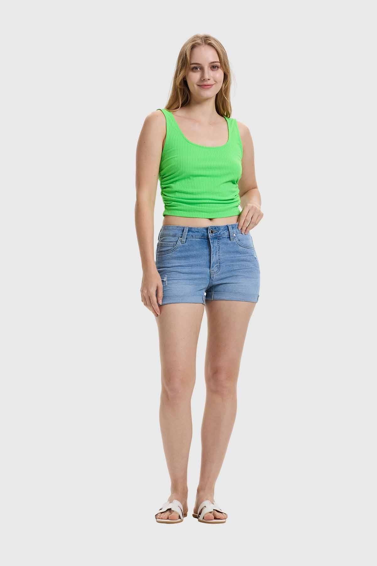 Polera Mujer Recojido Verde Flúor-3