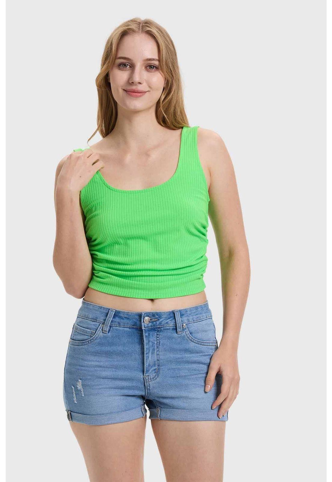 Polera Mujer Recogido Verde Flúor-0
