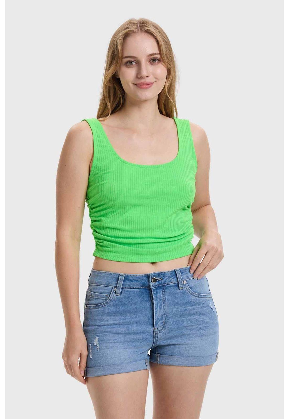 Polera Mujer Recogido Verde Flúor-1