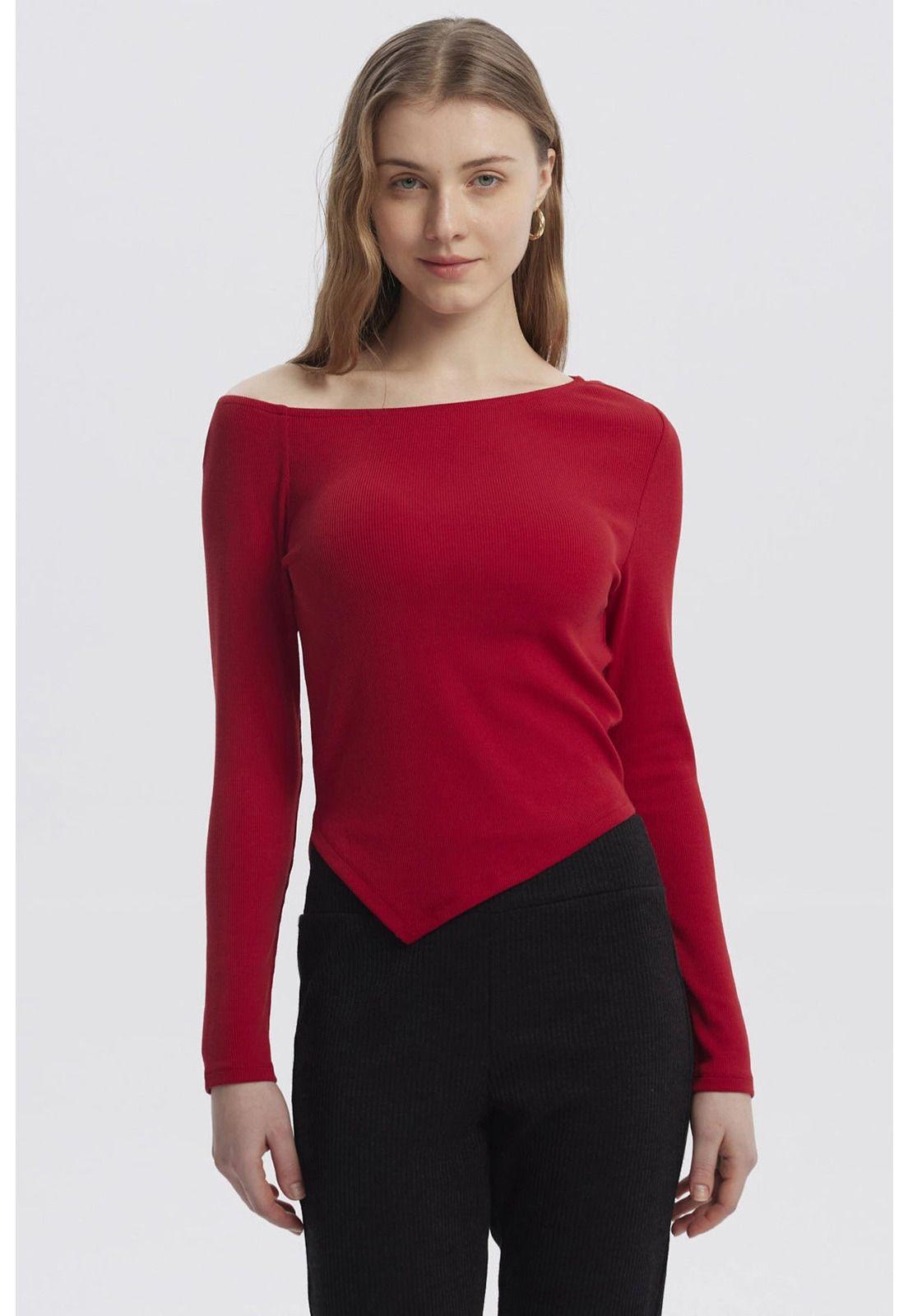 Polera Mujer Asimétrica Rojo-0