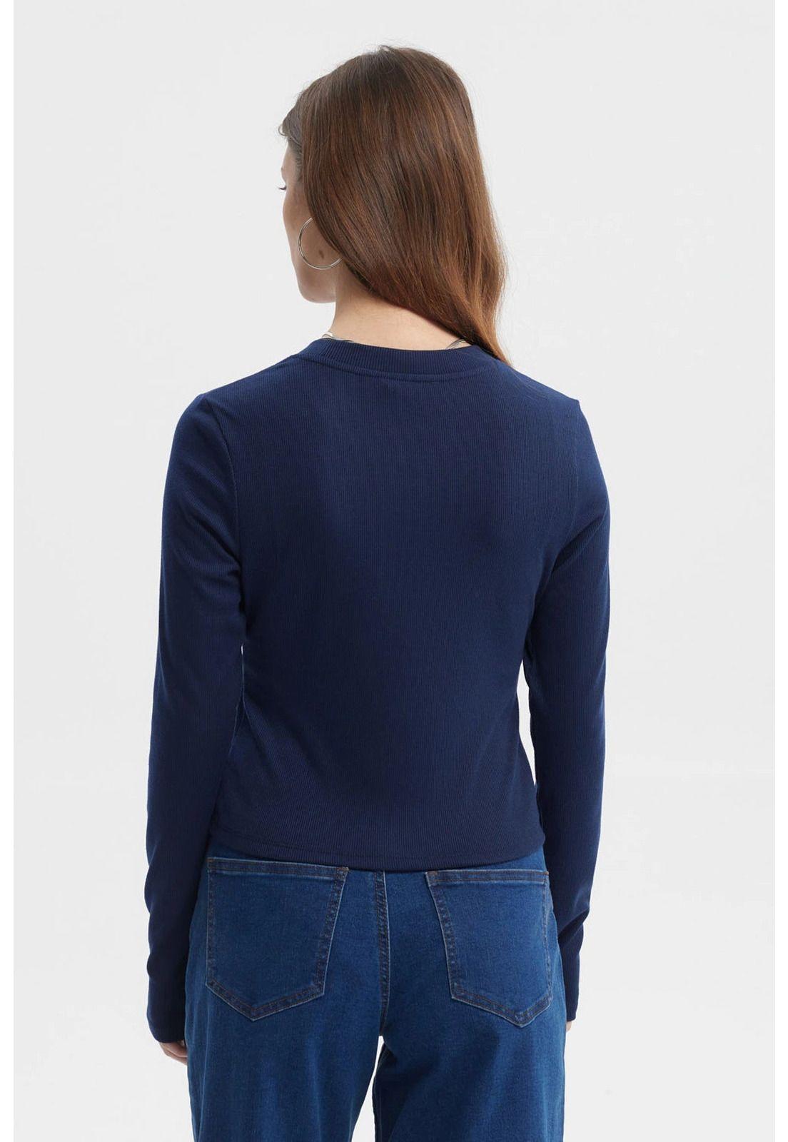 Polera Mujer Rib Abertura Puño Azul-2